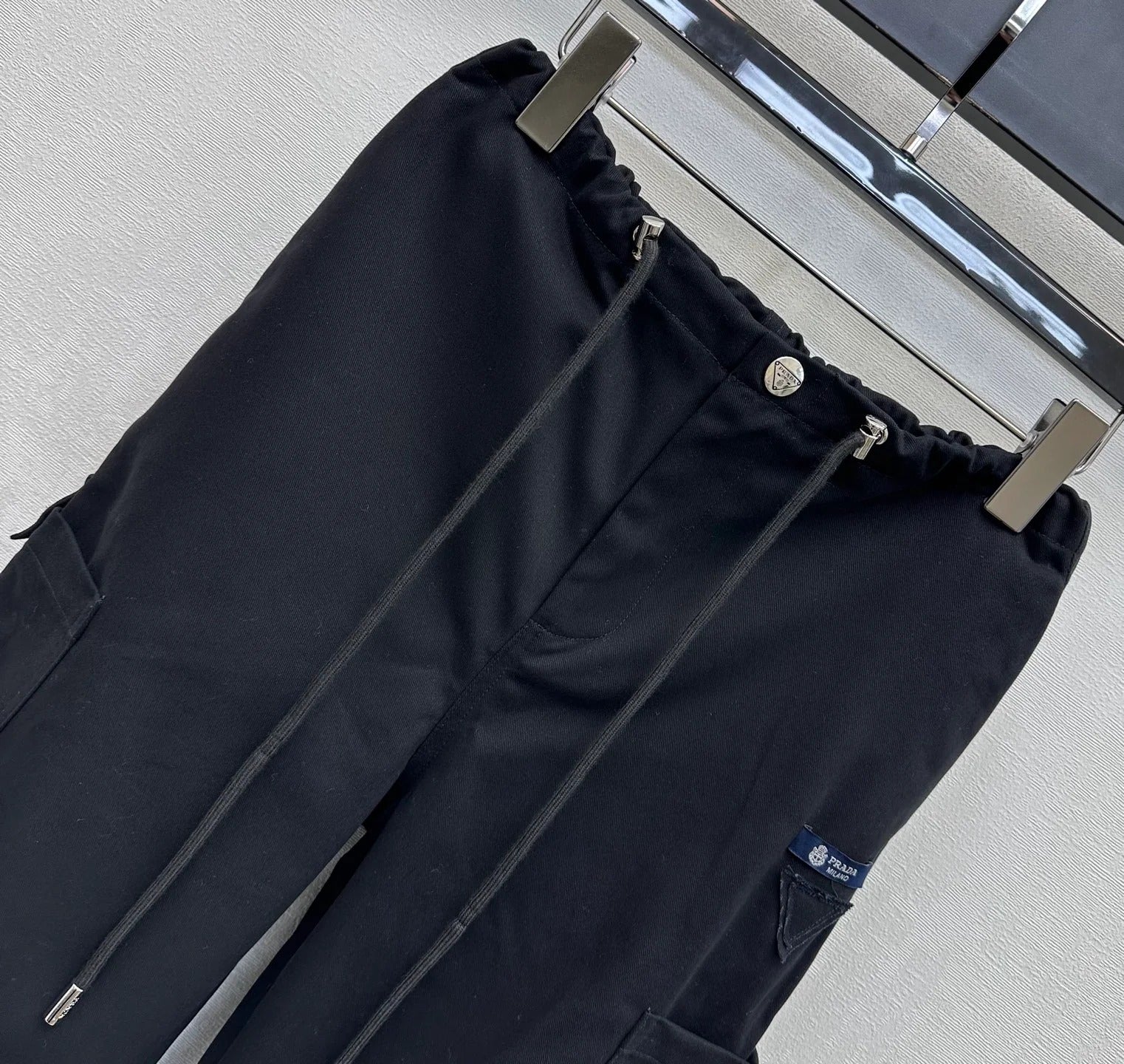 Prada 2026 Drawstring Cargo Trouser Black Cotton