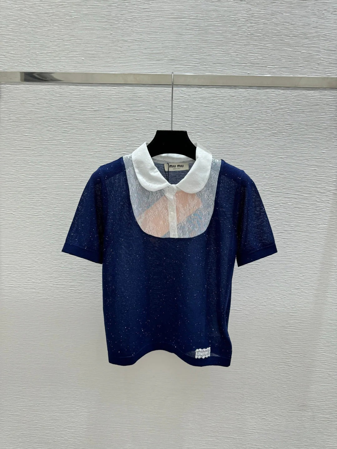 Miumiu 2026 Collared Knitted Short-Sleeve T-Shirt Tencel Nylon 441849