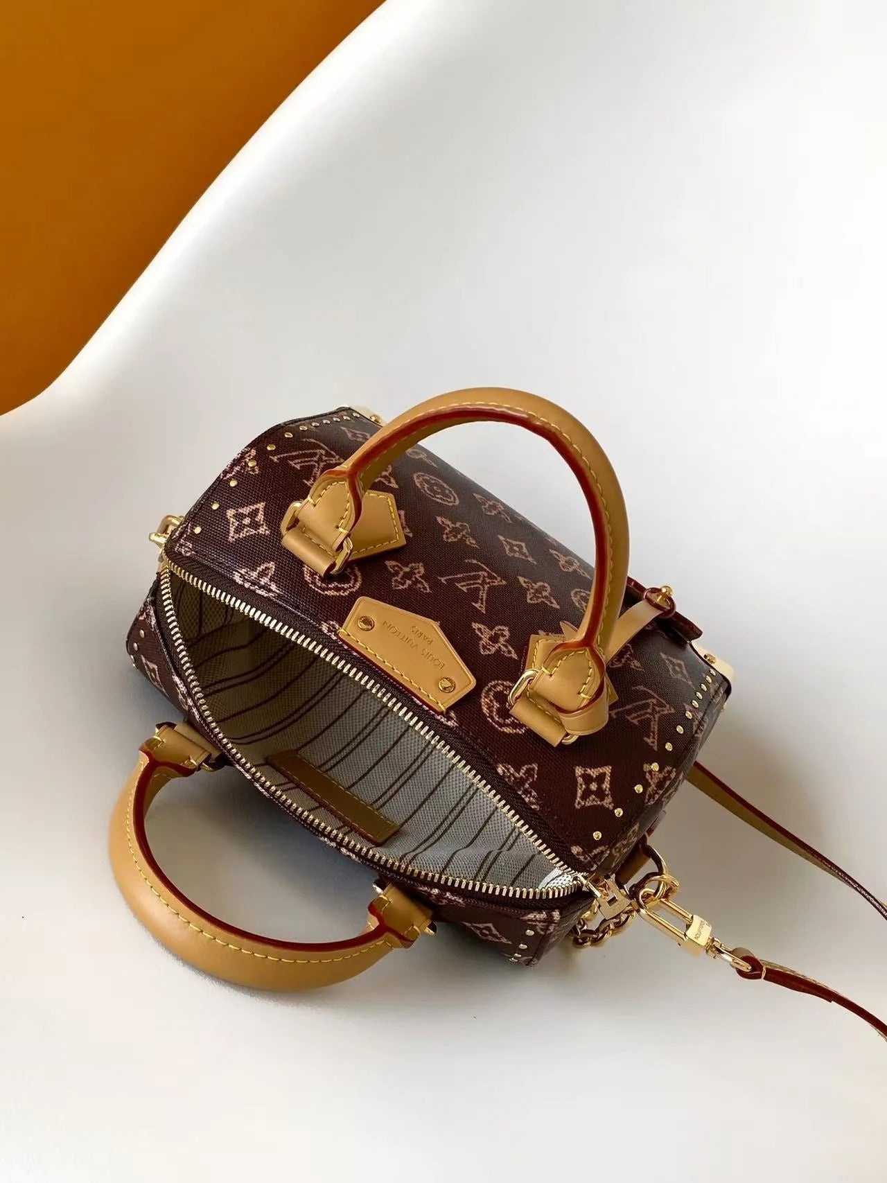 Louis Vuitton 2026 Speedy Trunk 20 Brown Tan Monogram Canvas Mix Cowhide