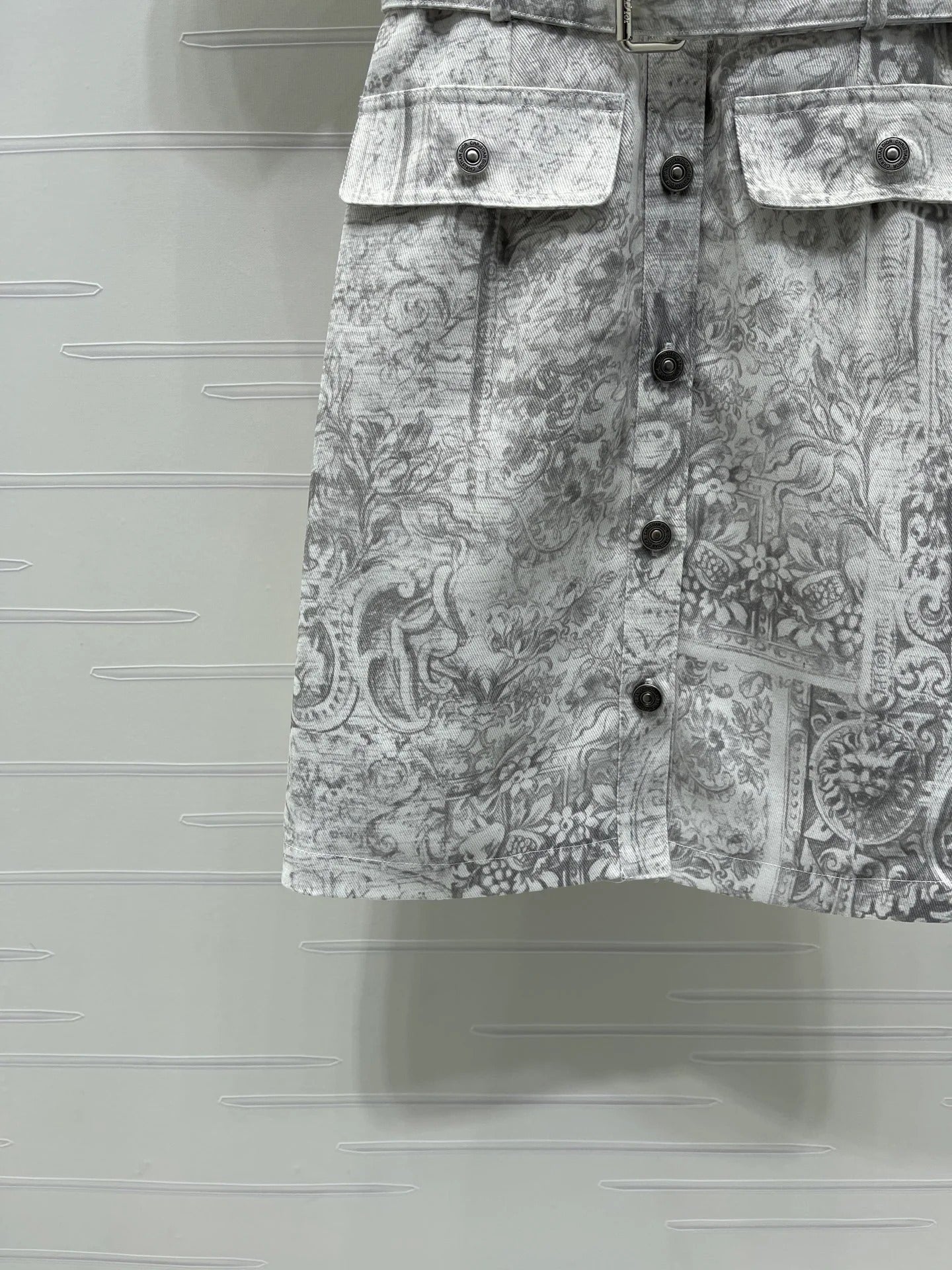 Dior 2026 Collared Print Denim Short-Sleeve Dress White Grey Polyester