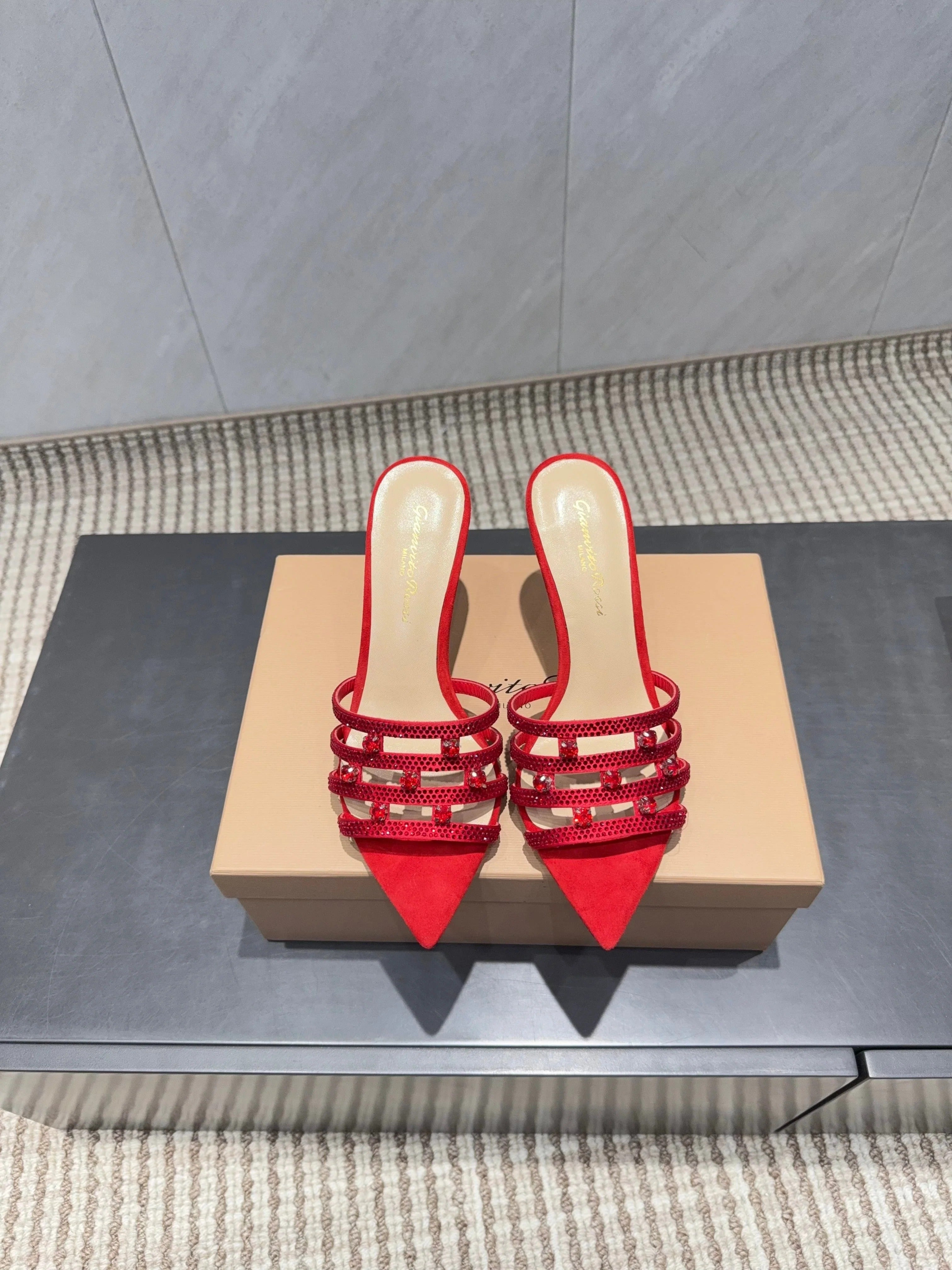 Gianvito Rossi 26SS High Heeled Sandals 100 Red Beige Sheepskin 613827