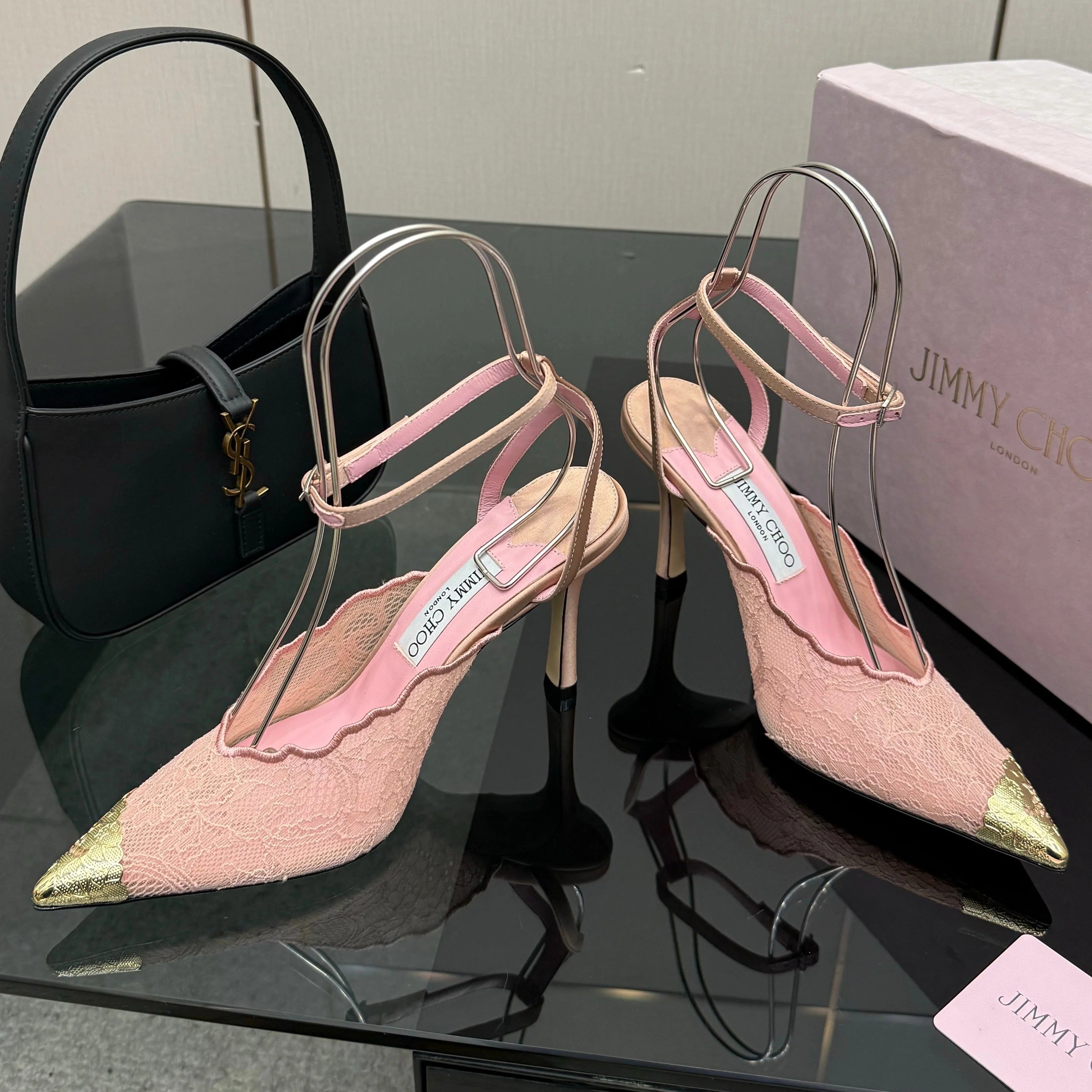 Jimmy Choo 2026 Faiz 100 Pump Pink Gold Lace Metallic 629905