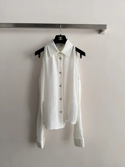 Chanel 2026 Long-sleeved Shirt White Silk Jacquard 357364