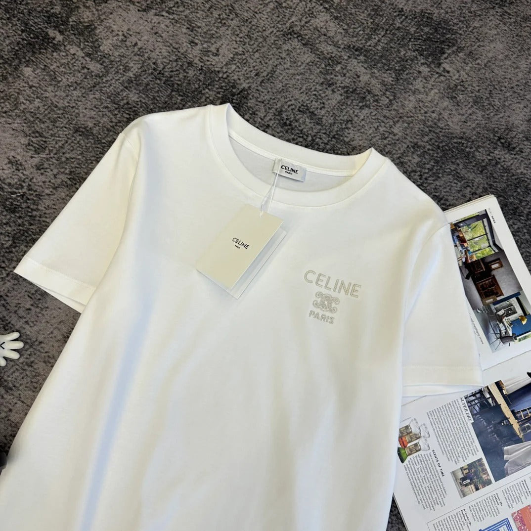 Celine 2026 T-Shirt Black Light Pink White Cotton 359141