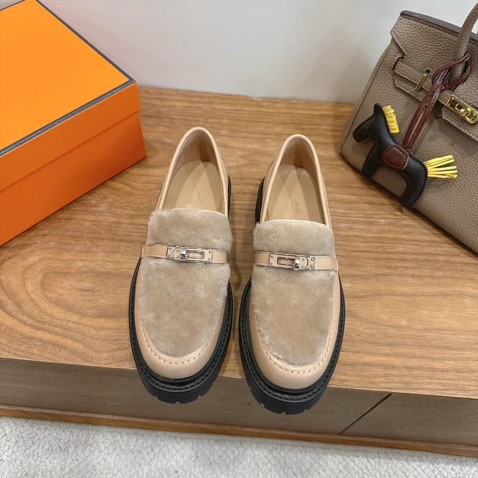 HM 26ss Loafers Dark Beige Wool Calfskin 638438