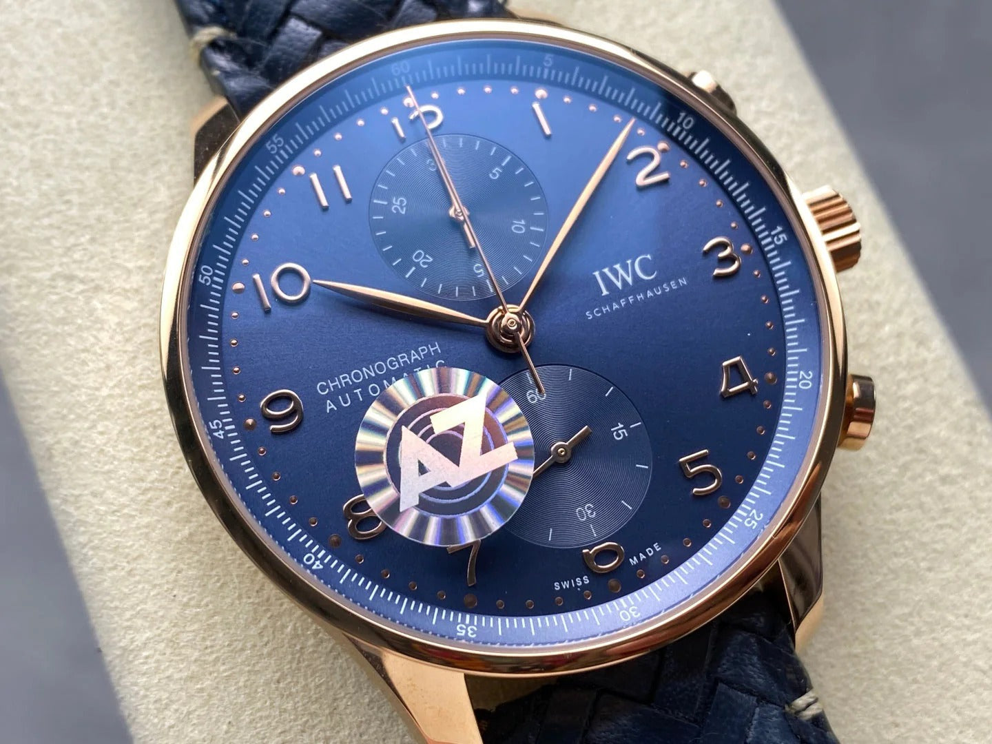 IWC Portuguese 41mm Blue Dial Pink Gold Case Leather Strap