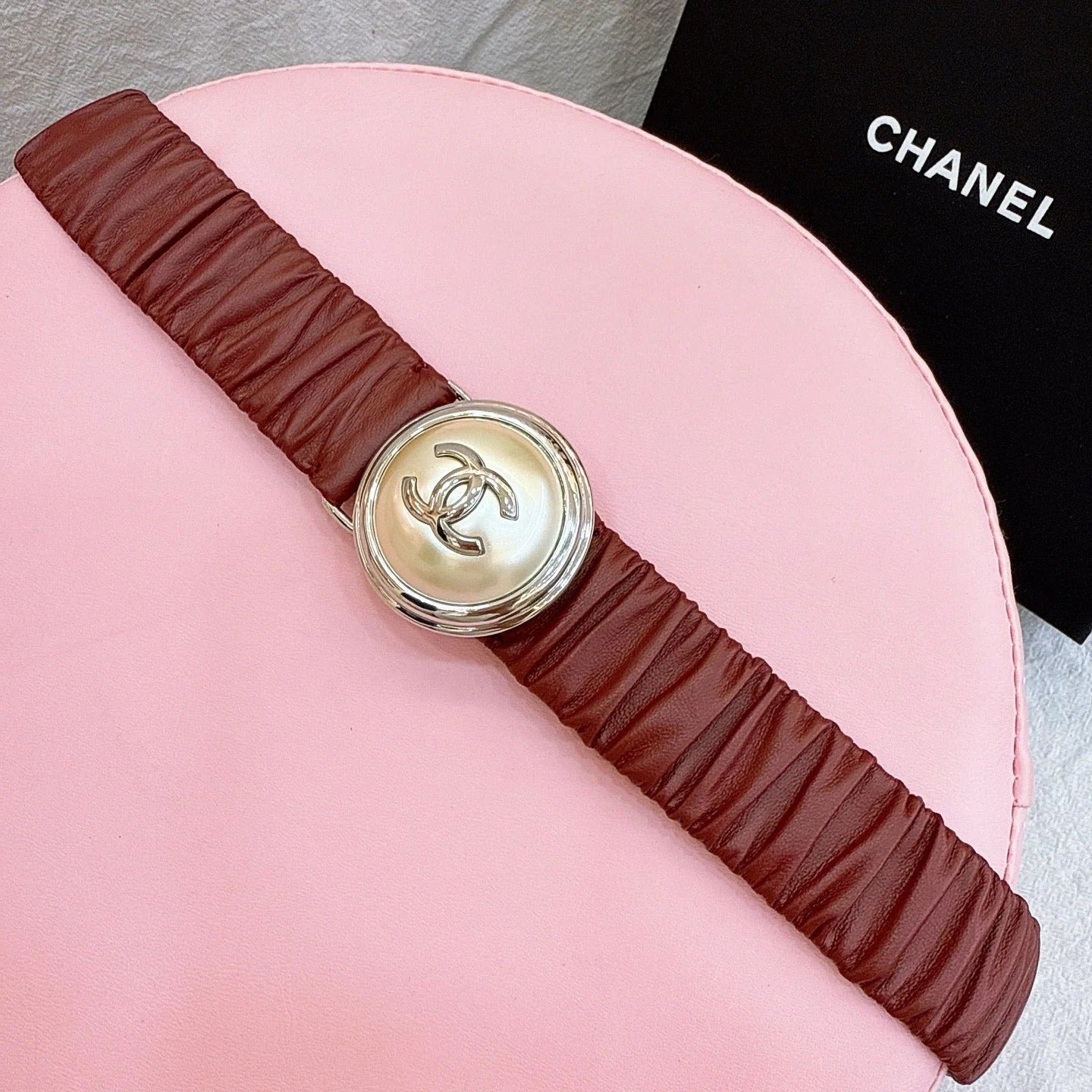 CC Elastic Waist Belt 3.0CM Red Calfskin Gold Buckle 196838