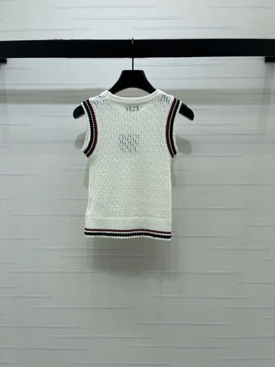 Miumiu 2026 Hollow Vest Black White Pink Wool