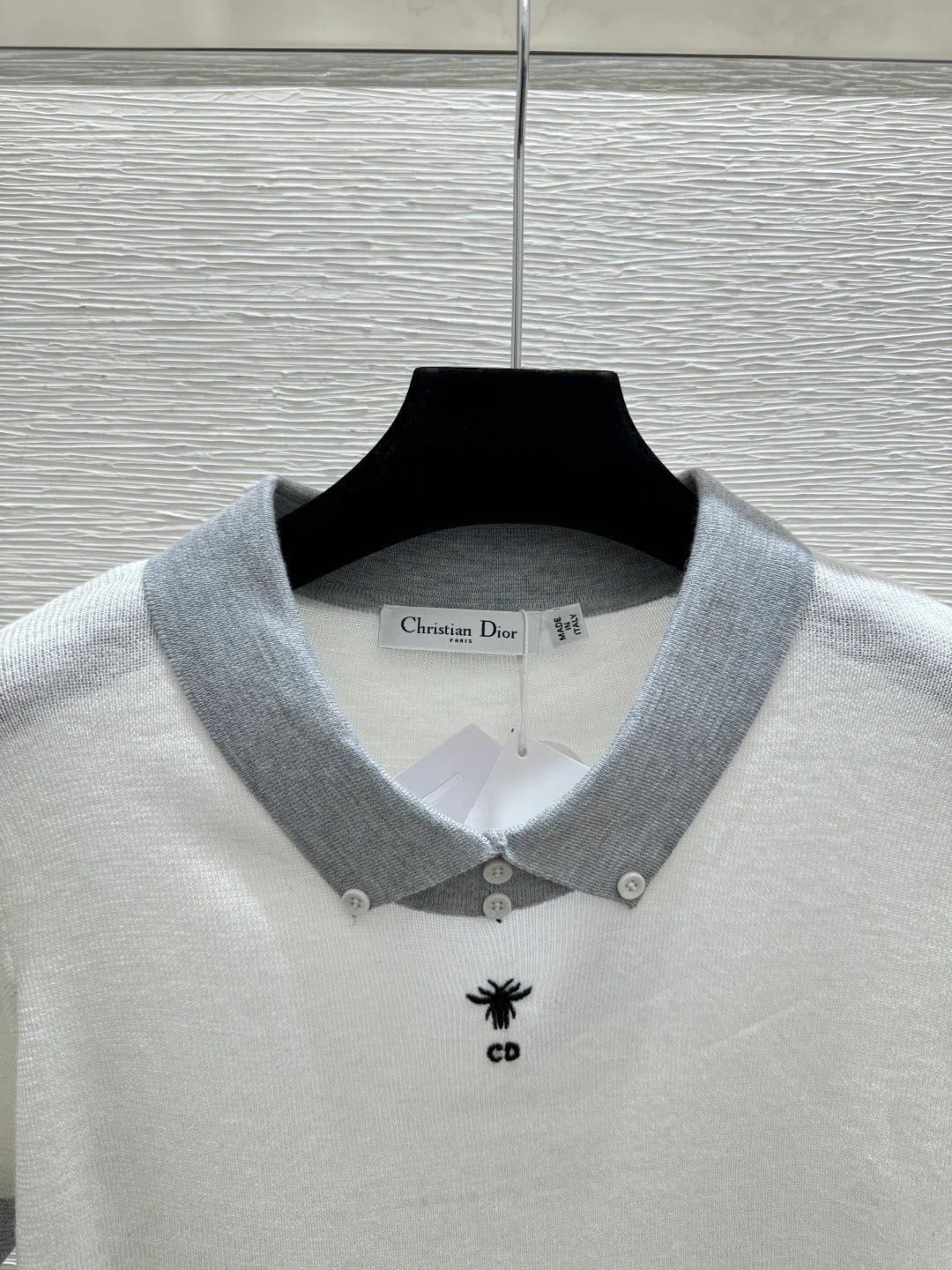 Dior 2026 Polo Shirt White and Navy Blue Wool