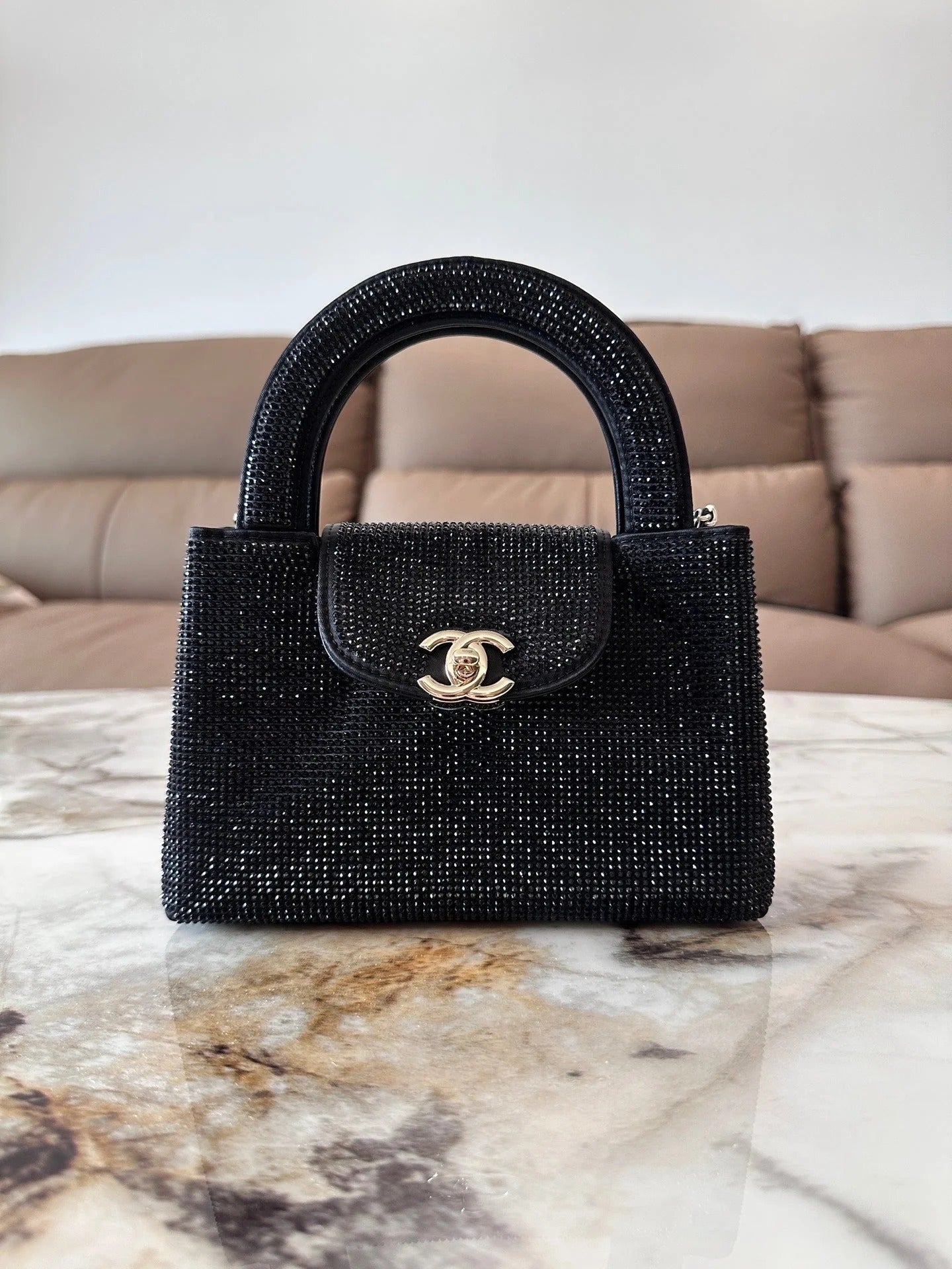 Chanel 2026 Bag 19cm Black And Silver Rhinestones Leather