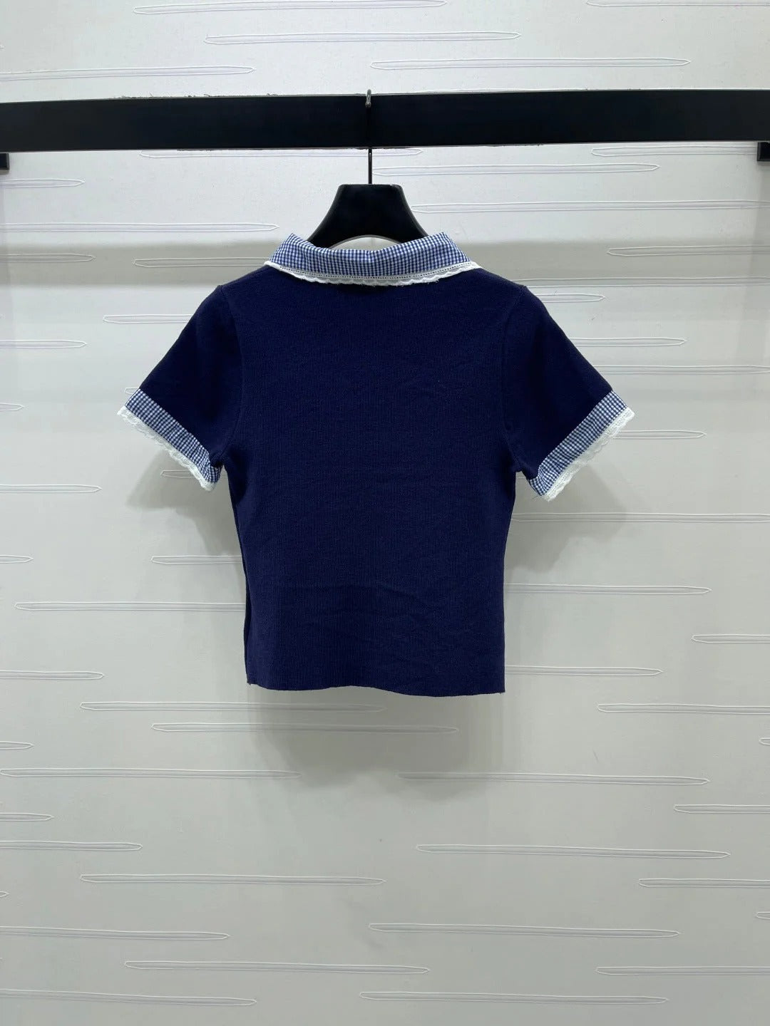 Miumiu 2026 Polo Shirts With Checkered Collar And Lace Trim Wool 332264