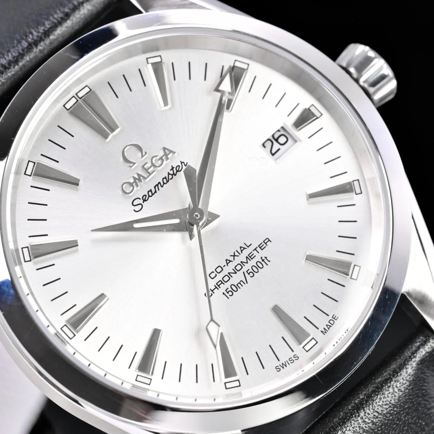 Omega Seamaster 150M Aqua Terra Observatory 39mm Black Leather Strap