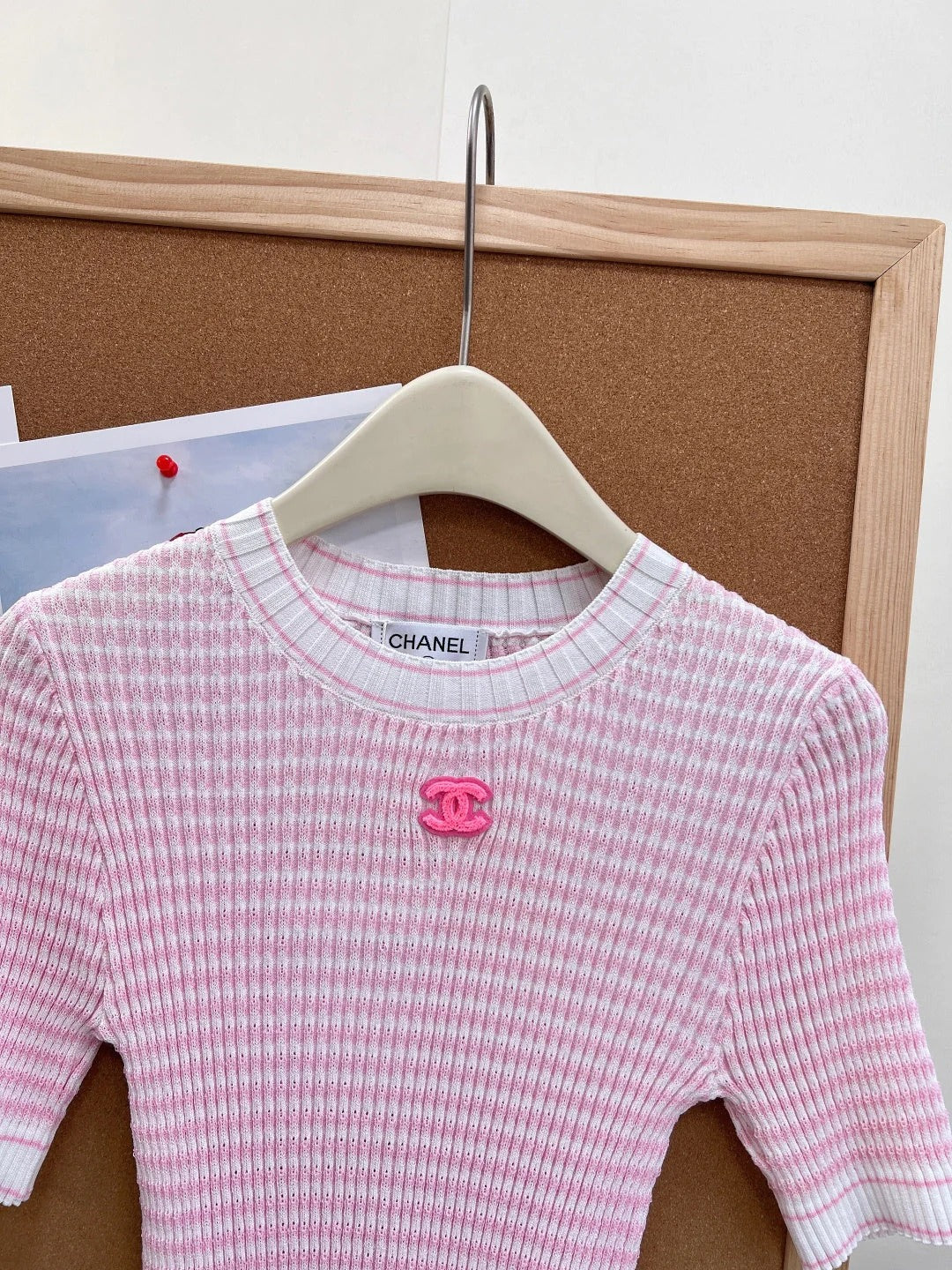 Chanel 2026 Knit Short-Sleeve T-Shirt White Pink Tencel 463388