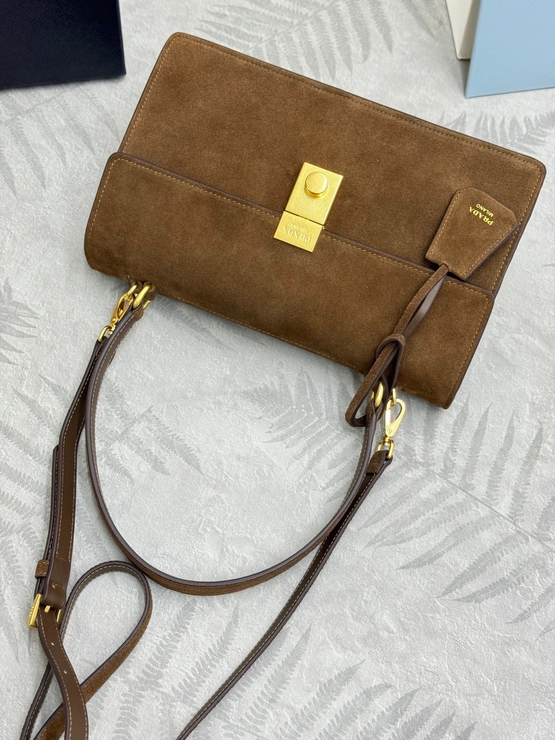 Prada 2026 Soft Sound Bag 28cm Brown Suede Leather