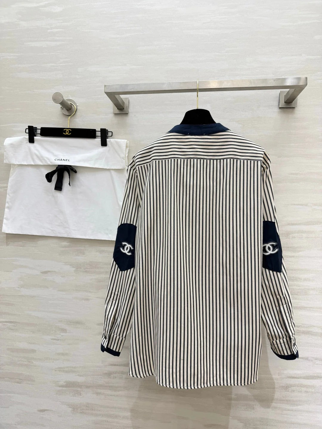 Chanel 2026 Striped Shirt Black White Blue Cotton 391144