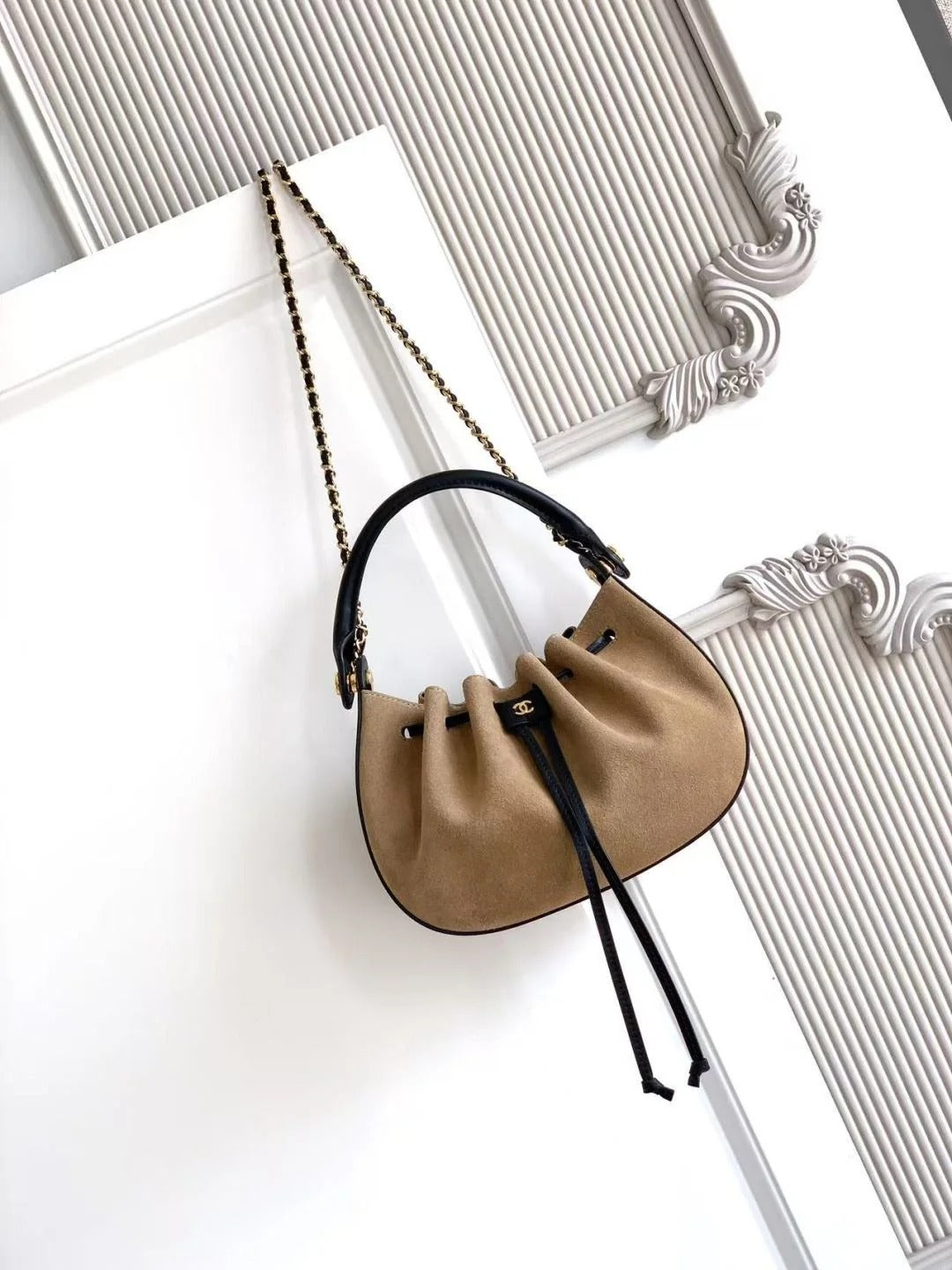 Chanel 2026 Drawstring Cloud Bucket Bag 32cm Suede Calfskin