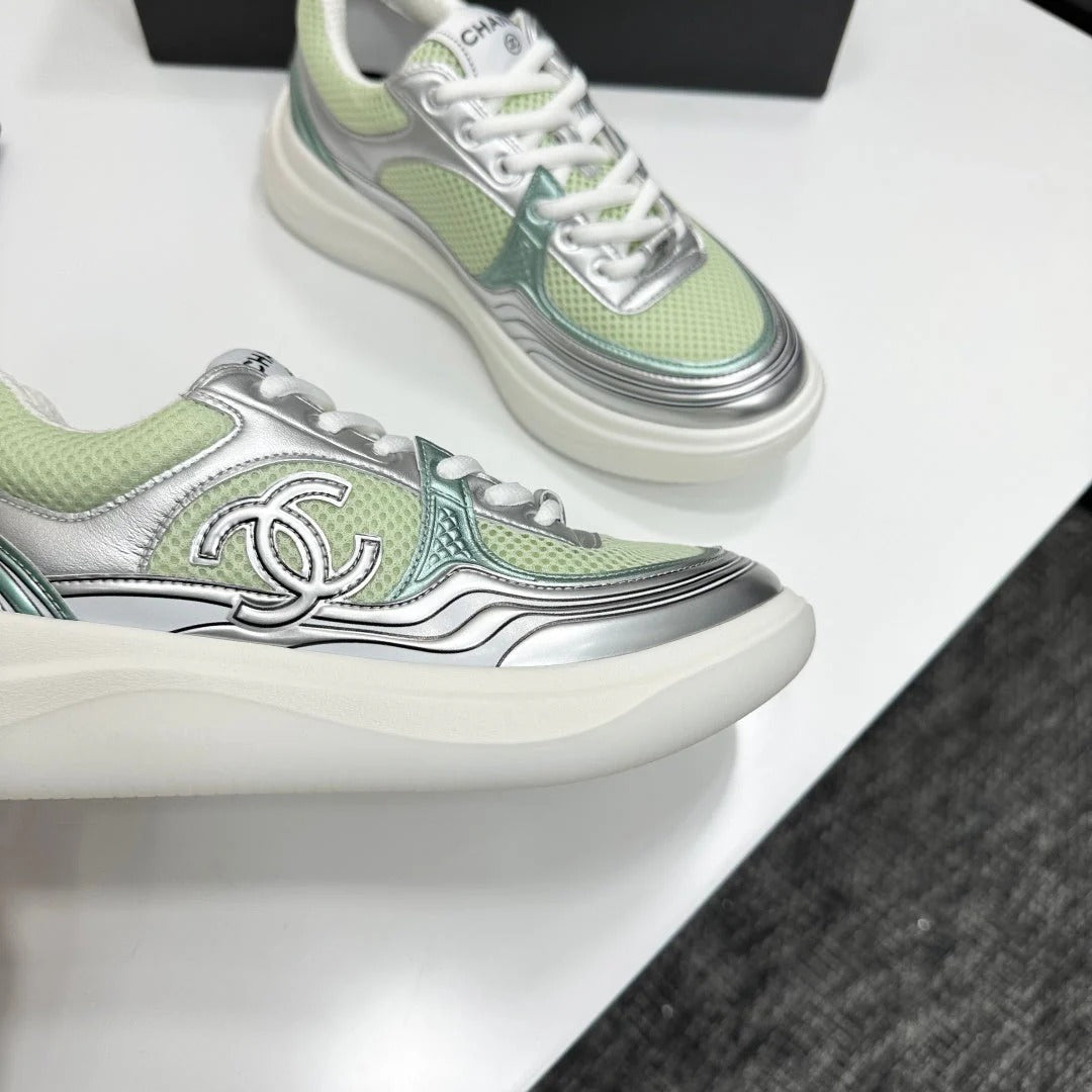 CC 26s Casual Sneakers Mint Green Sliver Fabric Cowhide 626385