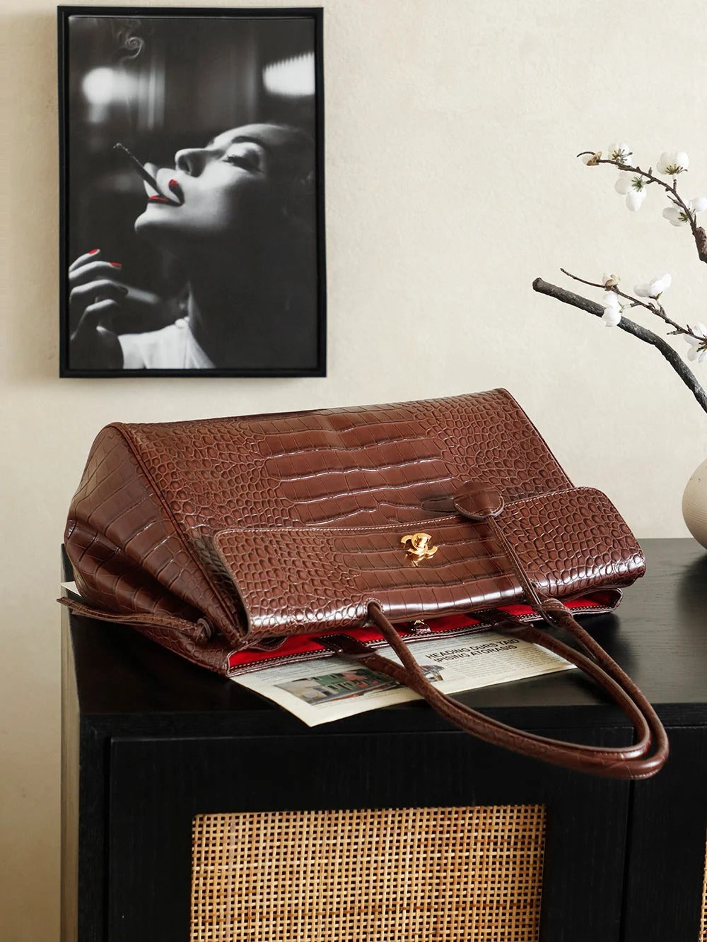 Chanel 2026 Bag 38cm Brown Crocodile-embossed Leather