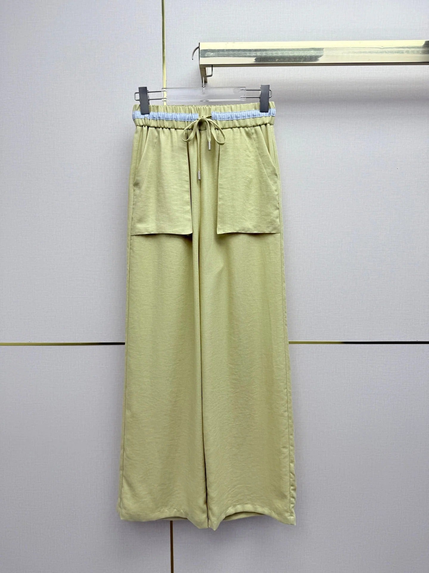 Miumiu 2026 Straight Leg Pants with Elastic Drawstring Waist Rayon Tencel 380433
