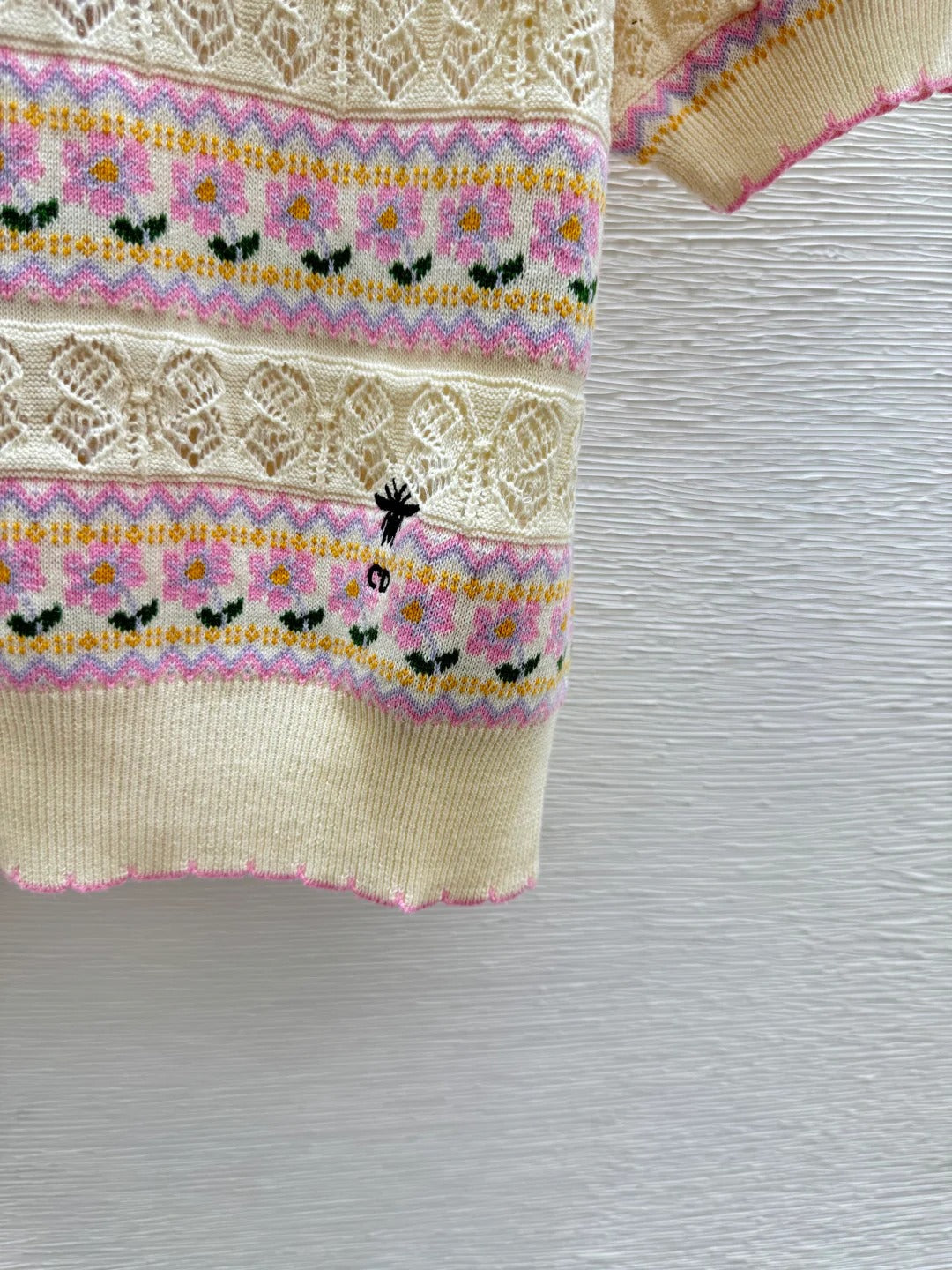 Dior 2026 Short-sleeve Knit Sweater Pink Cream Wool