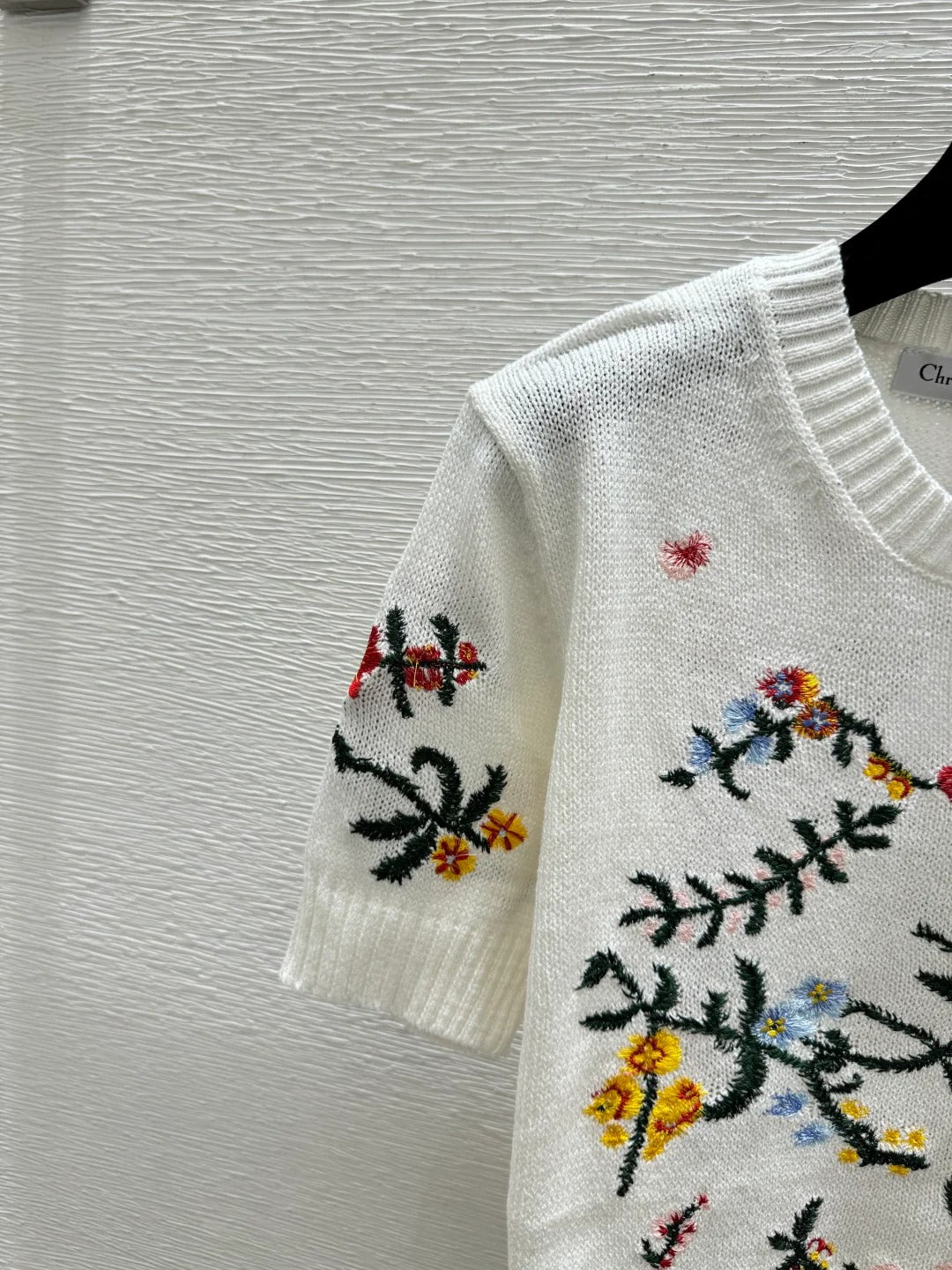 Dior 2026 Floral Crew Neck Knitted Short-Sleeve White Multicolor Wool 136079