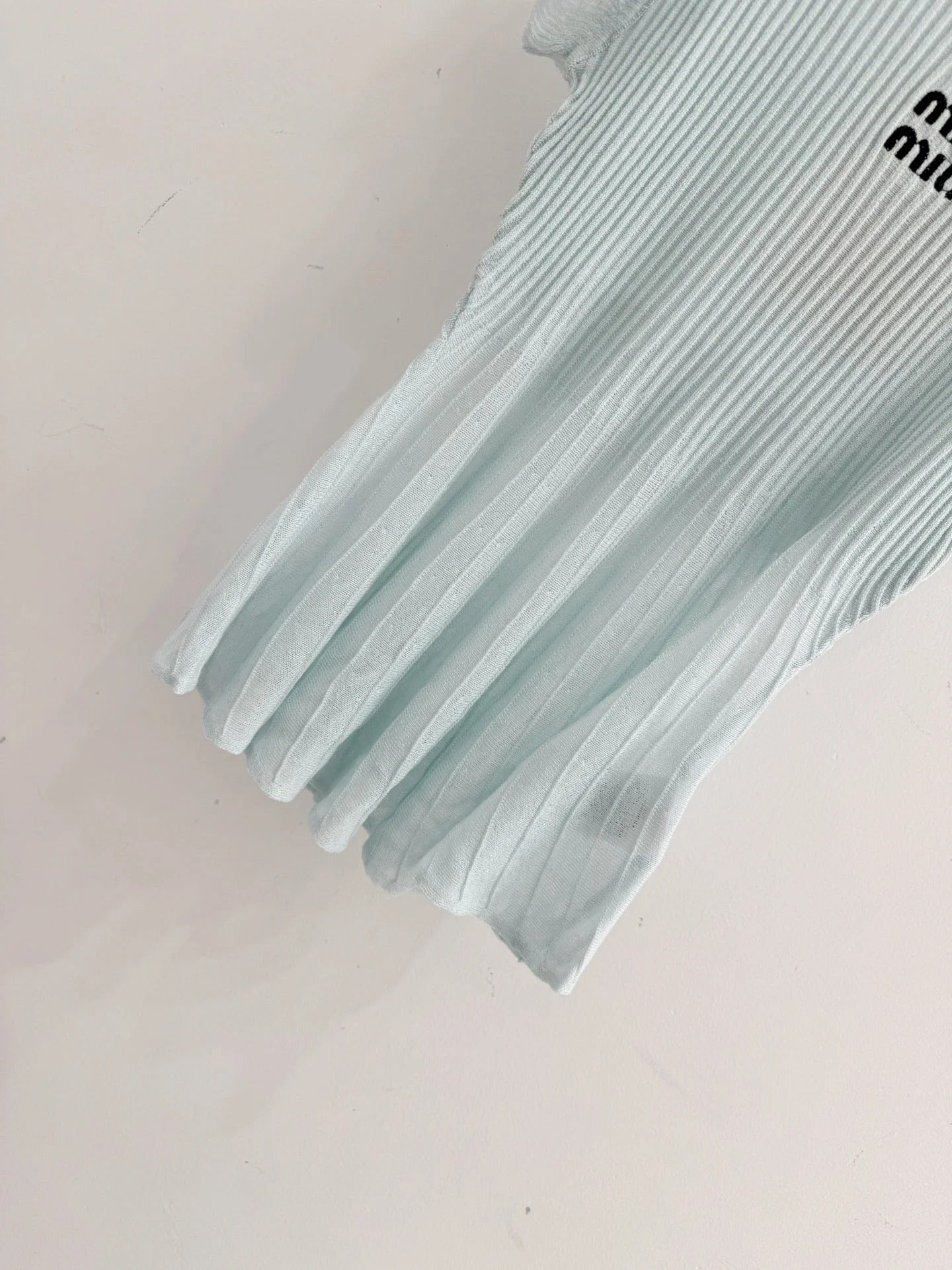 Miumiu 2026 Ruffled Sleeveless Knitwear Light Blue Cotton 516685