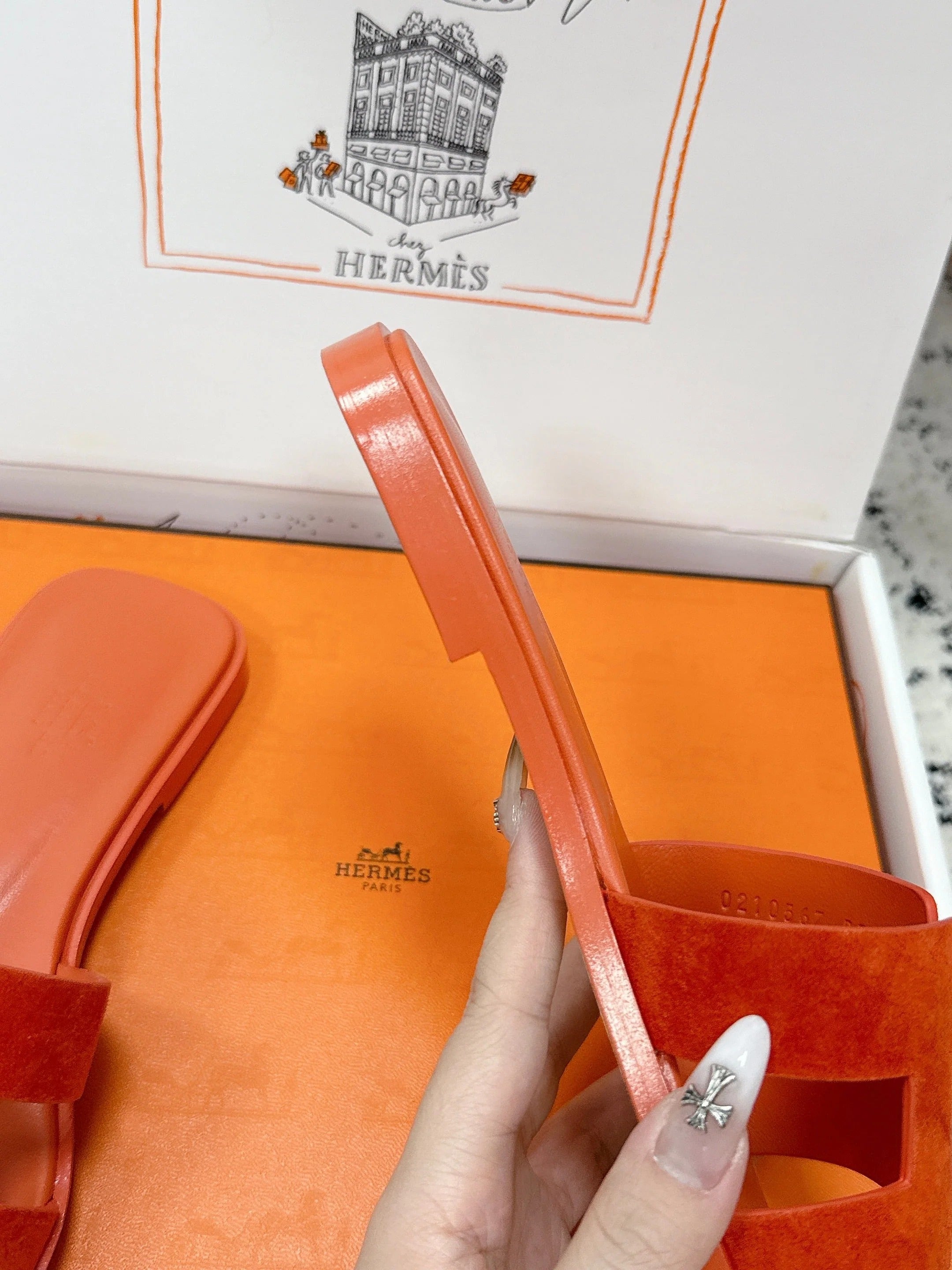 HM 26ss Oran Sandals Orange Suede Cowhide 617191