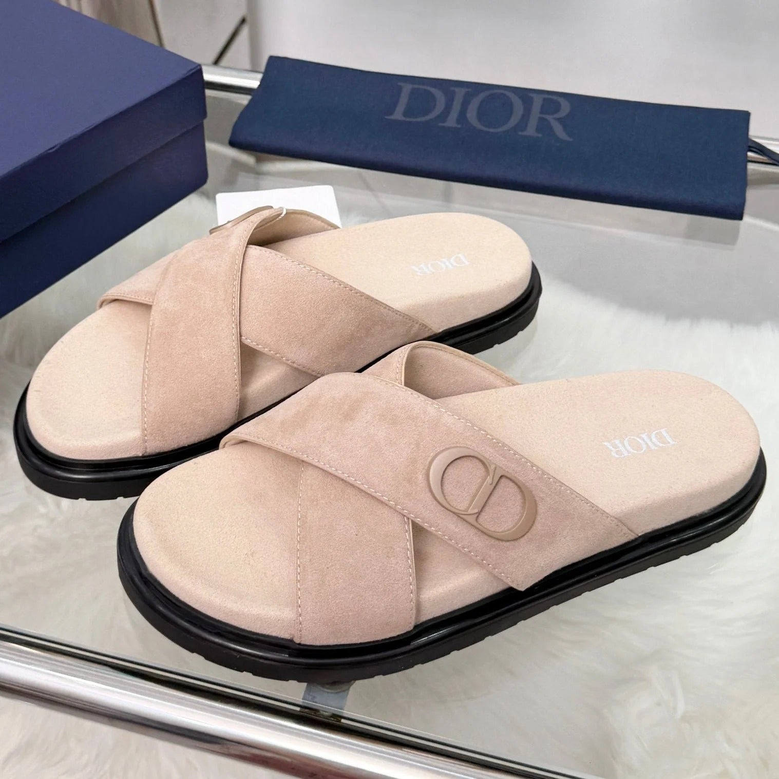 Dior 2026 Criss-Cross Strap Men Sandals Suede 966584