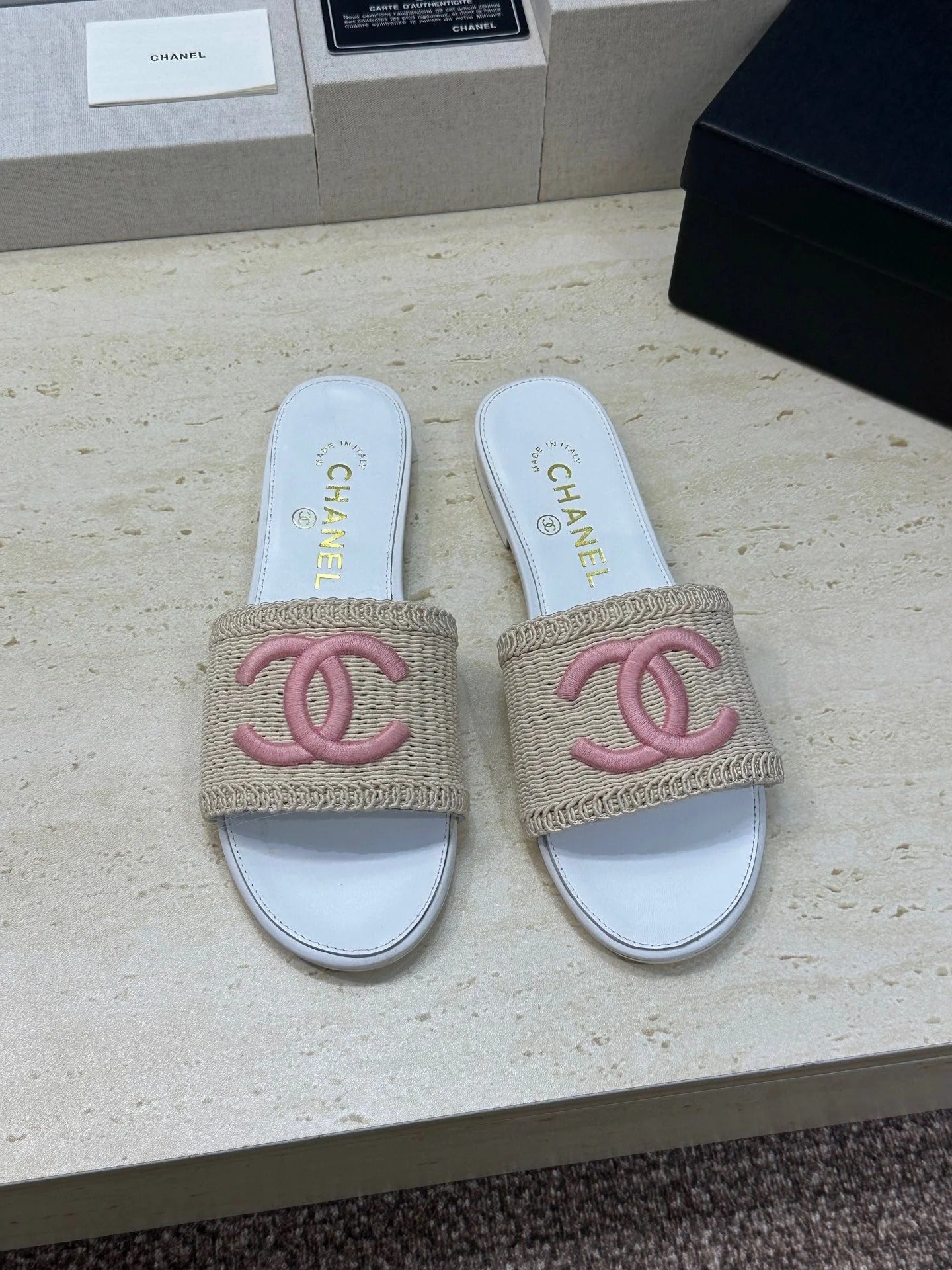 Chanel 2026 Double C Letter Slipper Woven Leather 787171
