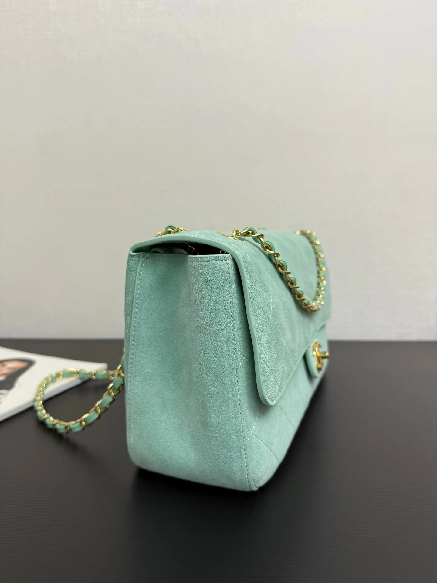 CC 2026 Flap Bag 34cm Mint Green Suede Leather