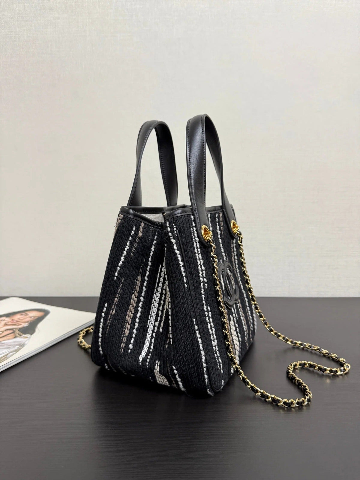 Chanel 2026 Mini Tote Bag 21cm Black Canvas Leather