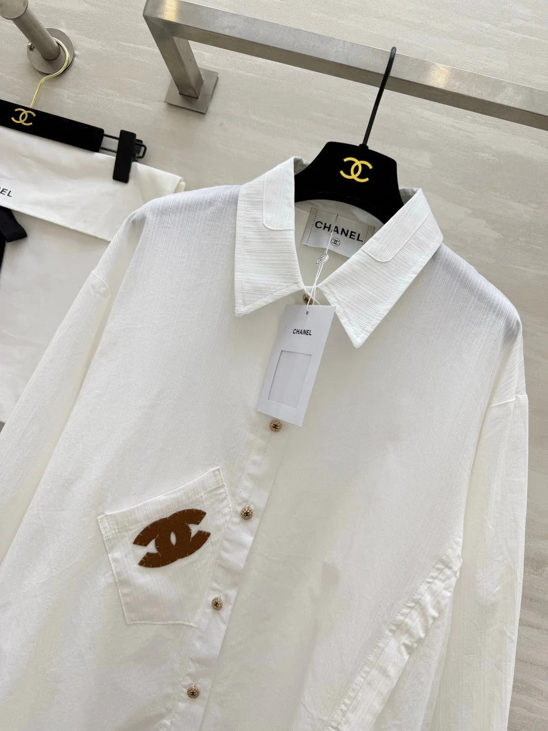 Chanel 2026 Brown Logo Shirt White Cotton 392417