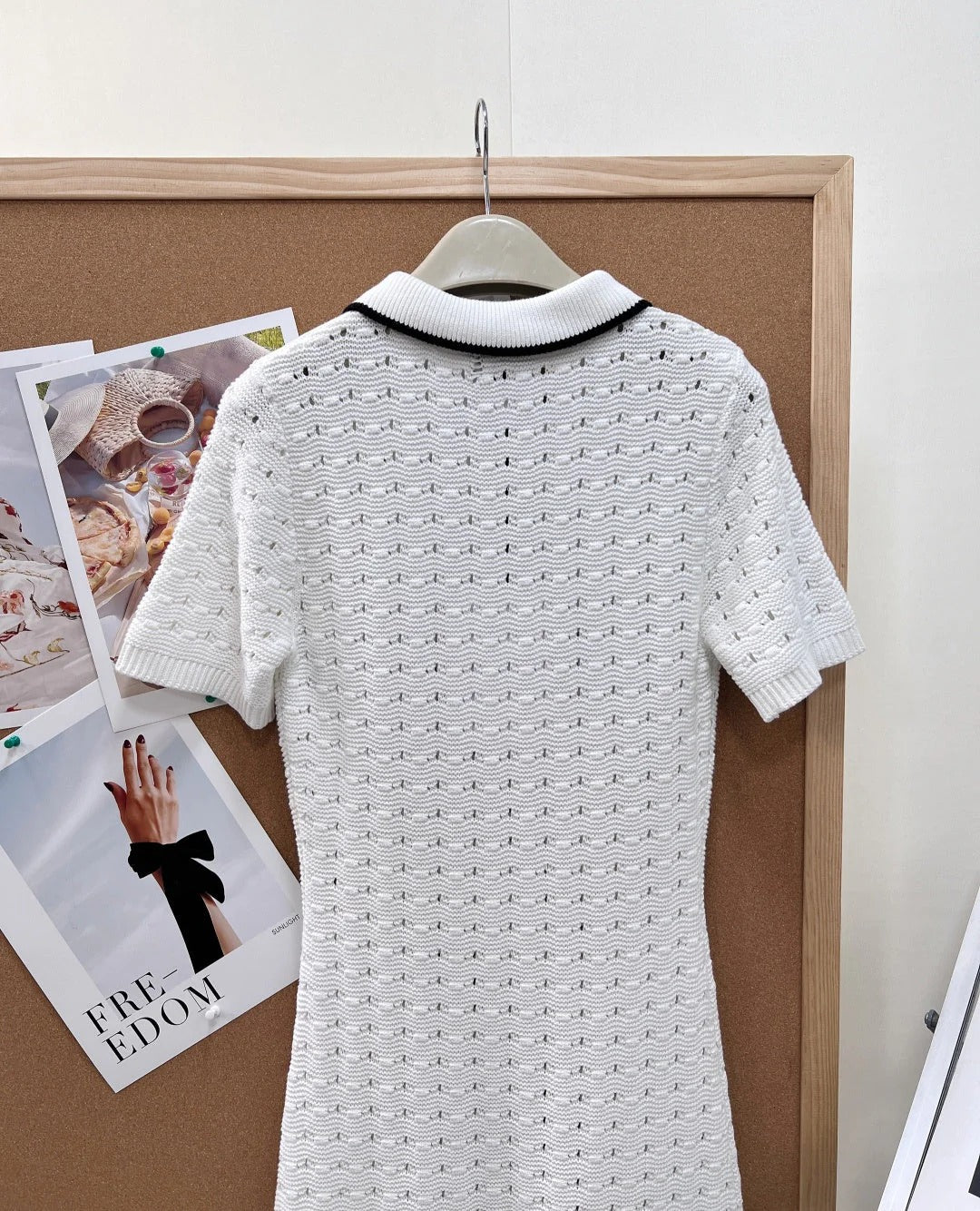 Chanel 2026 Polo Collar Openwork Knit Dress White Cotton 434950