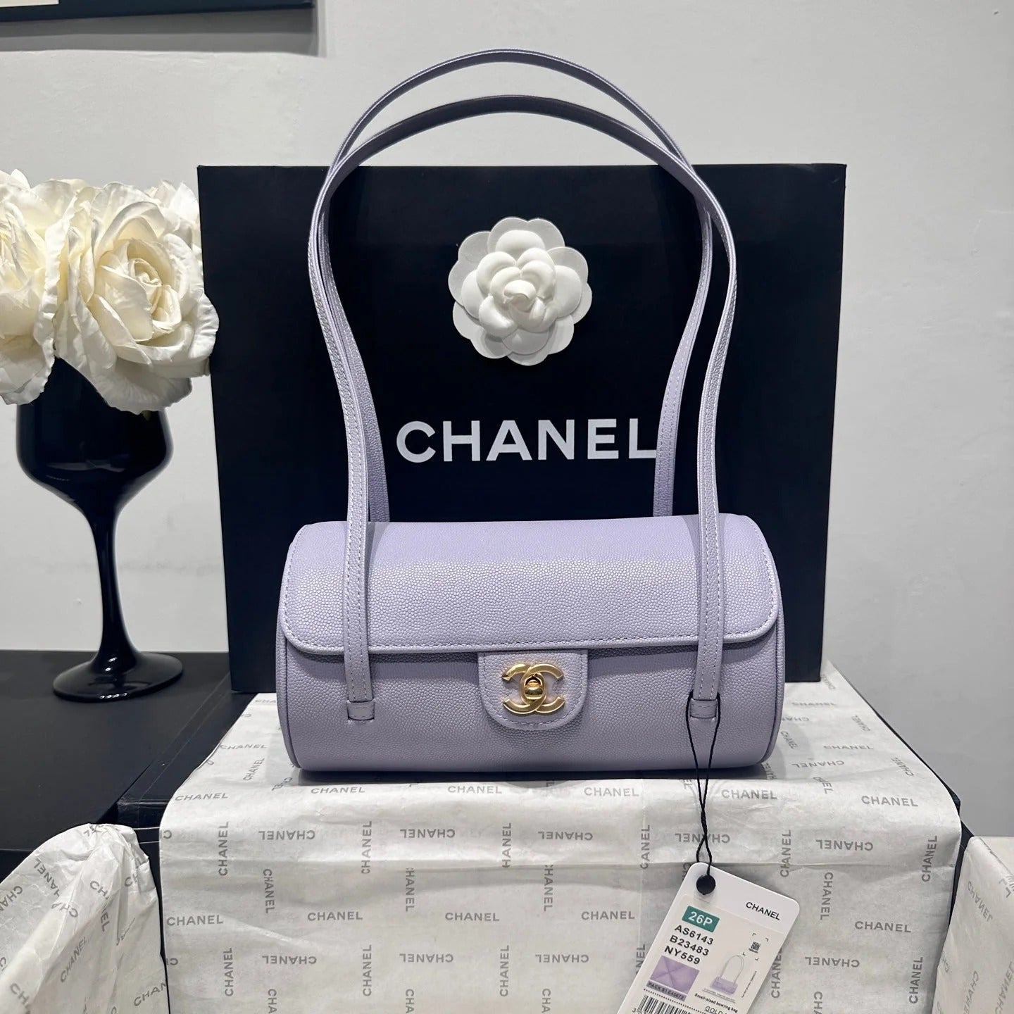 Chanel 2026 Bowling Ball Cylinder Bag 20cm Caviar Leather