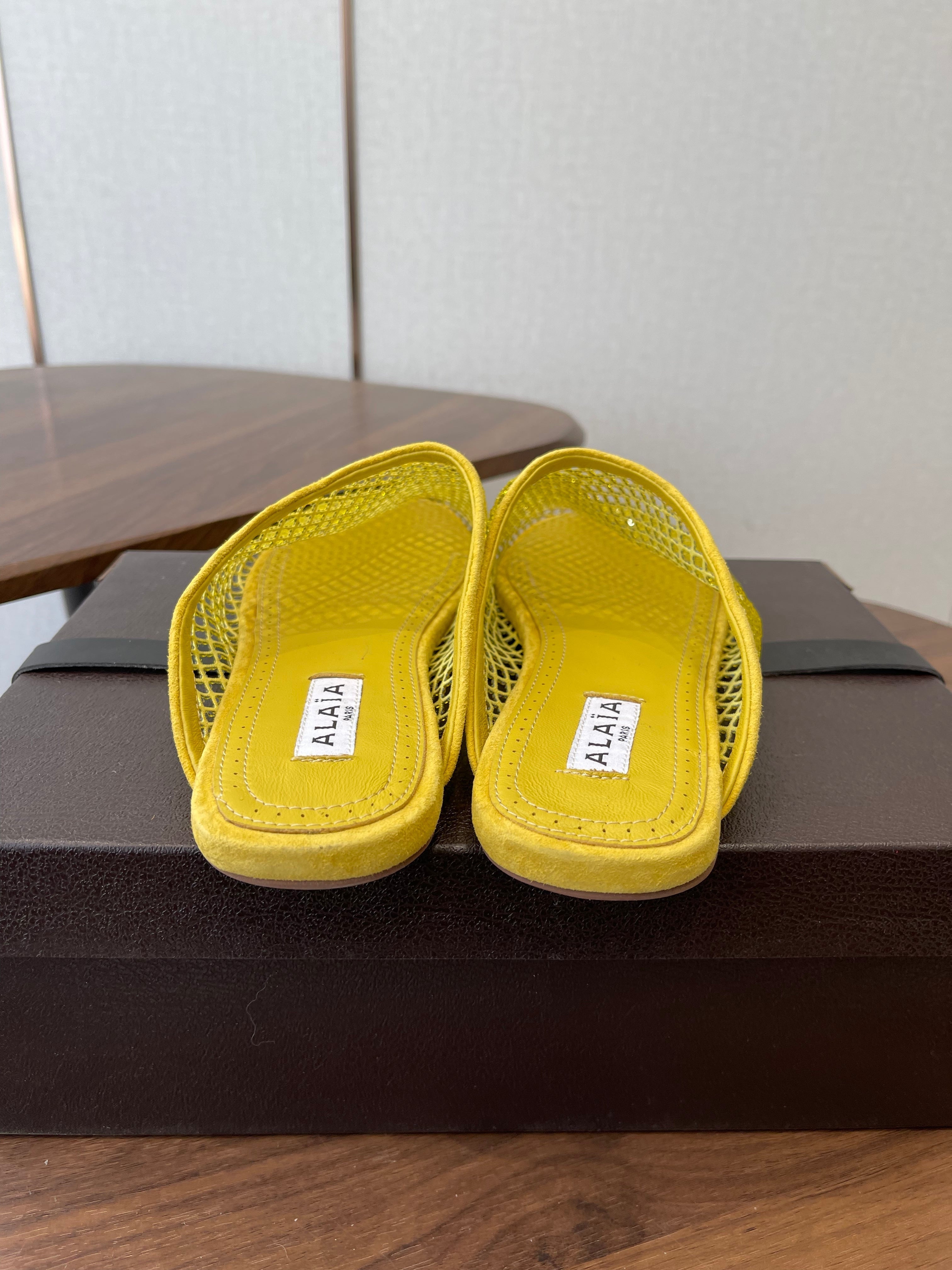 Alaia 26 Half-Slippers Yellow Mesh Rhinestones 624900