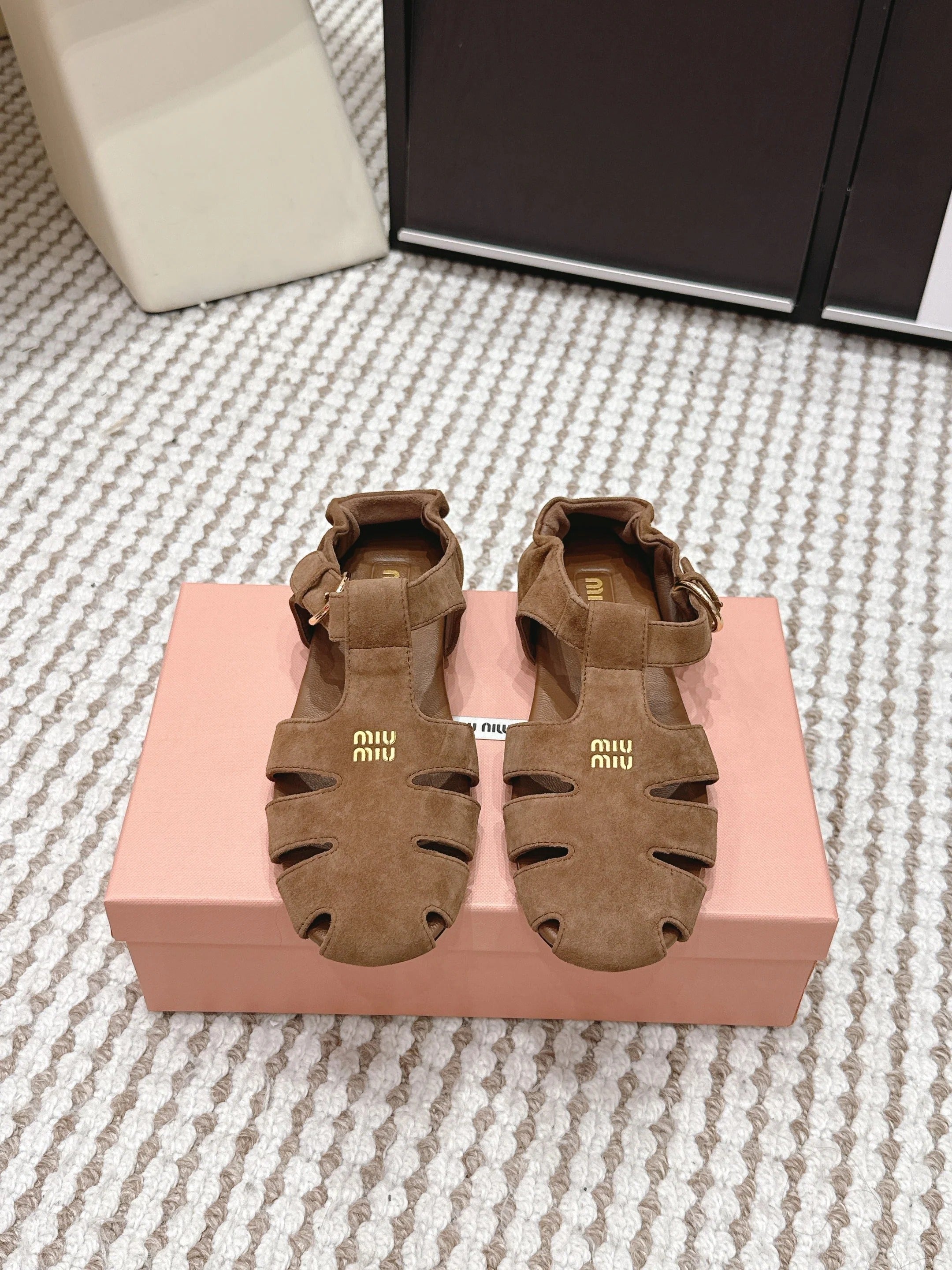 MIU 26 Roman Sandals Brown Suede 632327