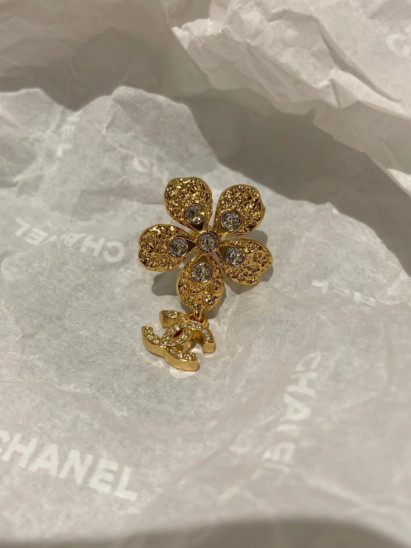 CC Vintage Flower Gold Diamond Earrings
