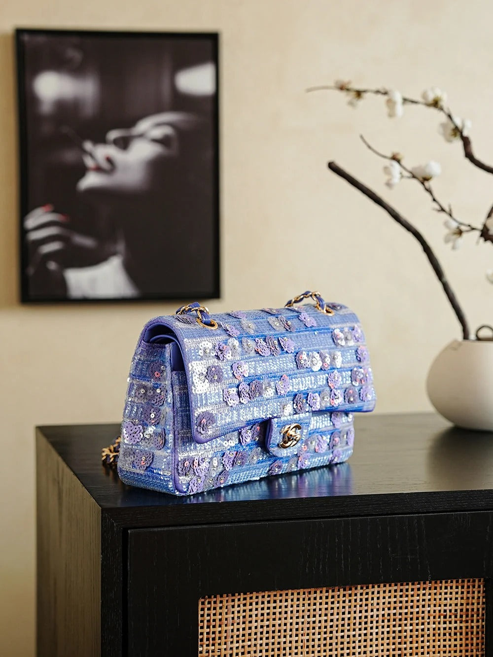 Chanel 2026 Bag 25.5cm Violet Sequin Leather
