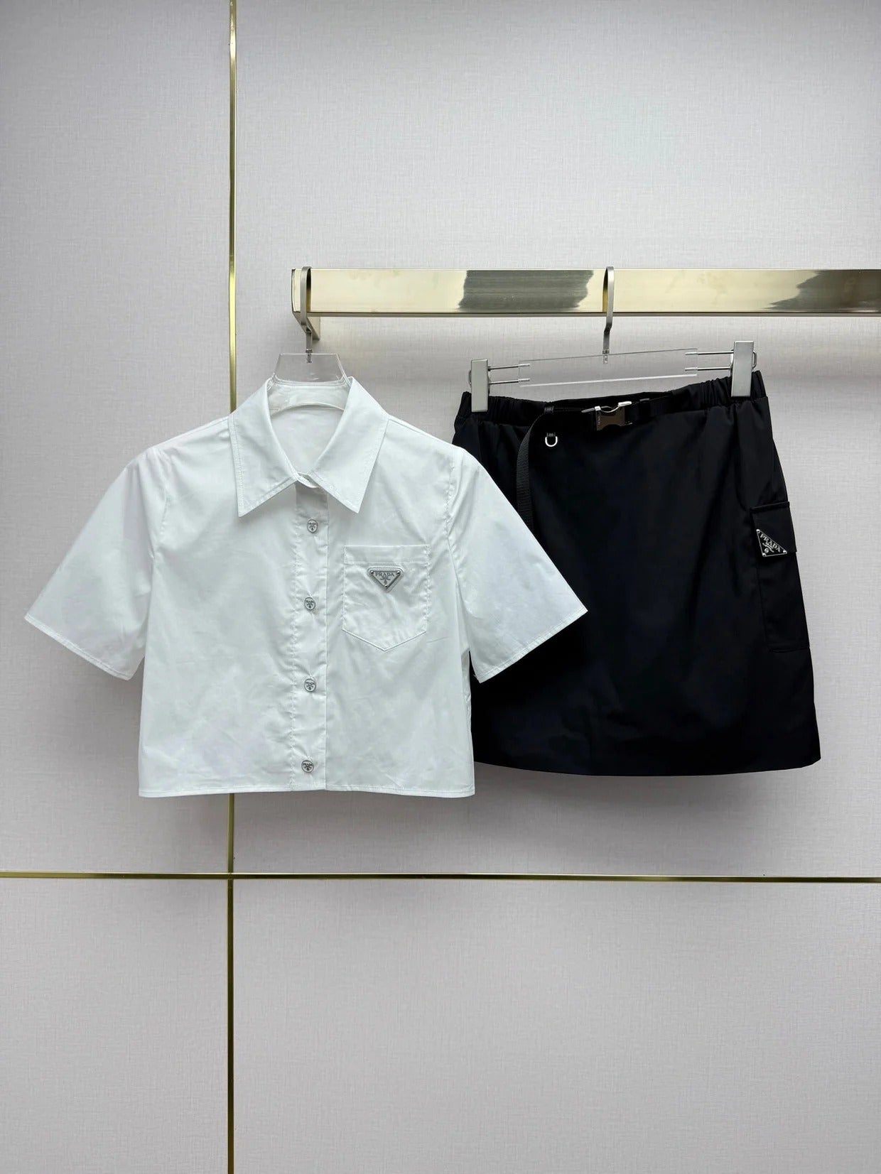 Prada 2026 Short Shirt With Skirt Set Cotton 393360
