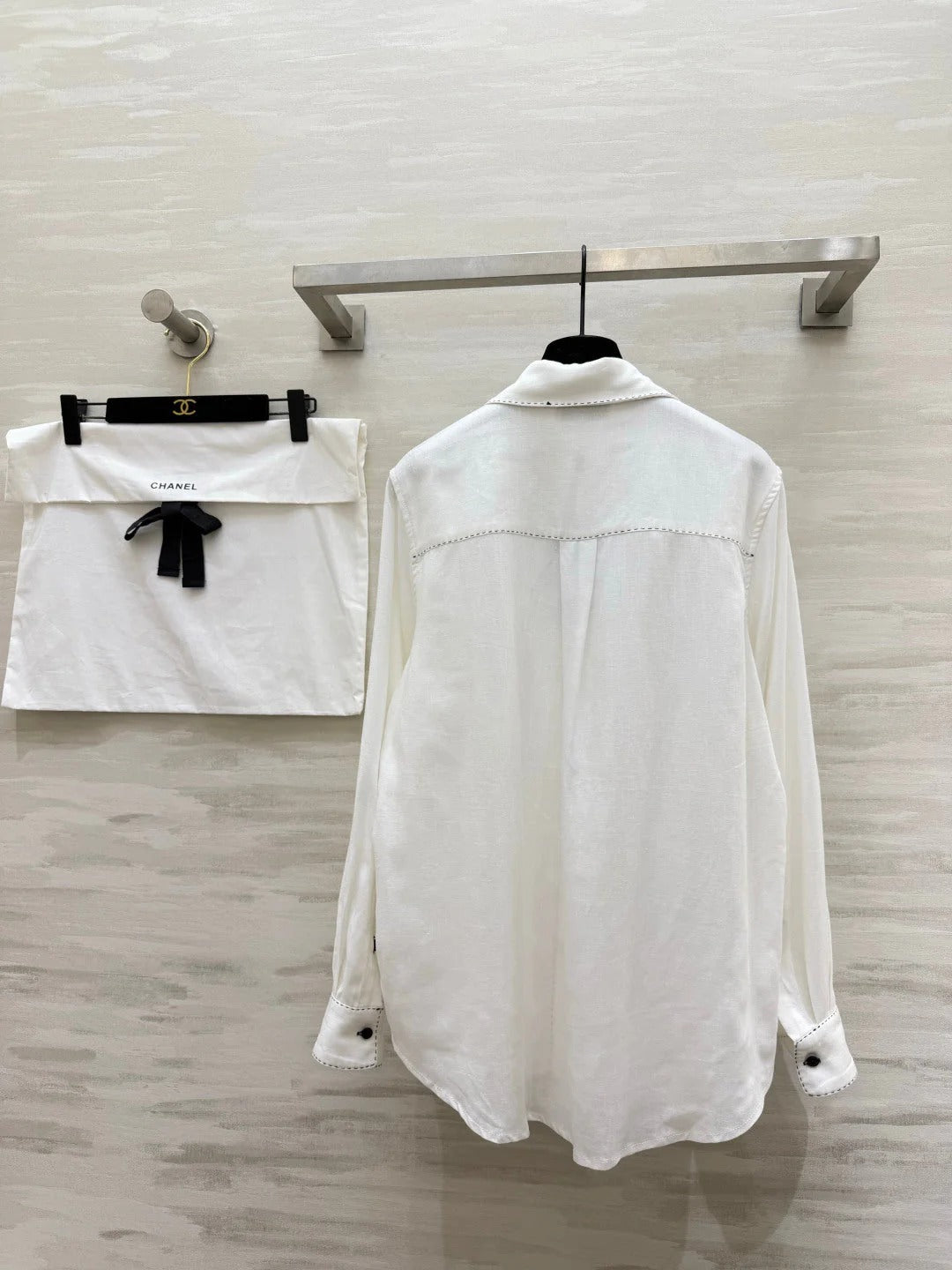 Chanel 2026 Black Logo And Button Shirt White Cotton 391171