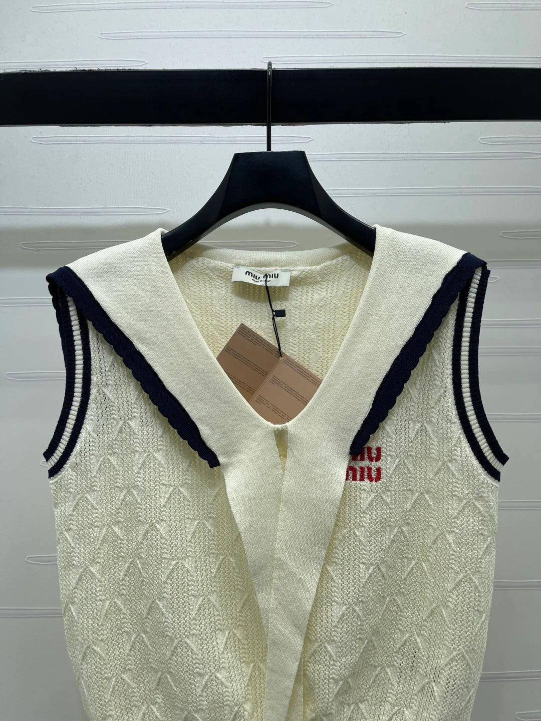 Miumiu 2026 Cable-knit Sleeveless Sweater Vest Cream Cotton