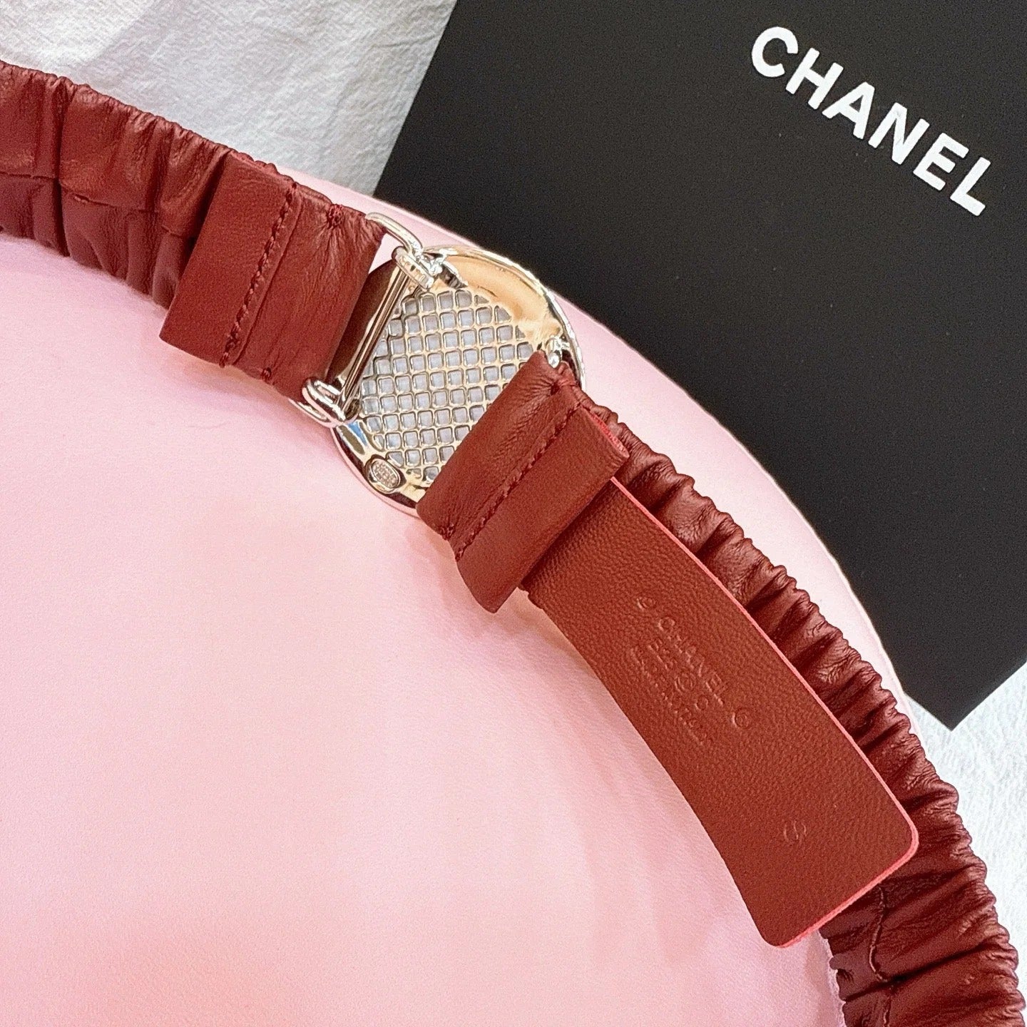 CC Elastic Waist Belt 3.0CM Red Calfskin Gold Buckle 196838