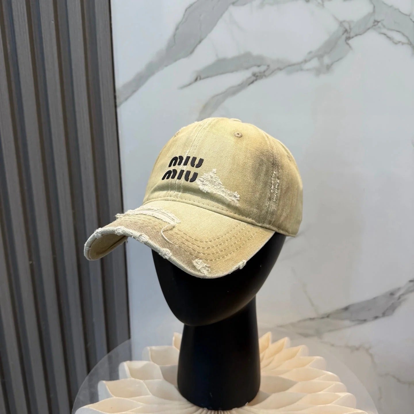 Miumiu Distressed Baseball Cap Cotton 323813