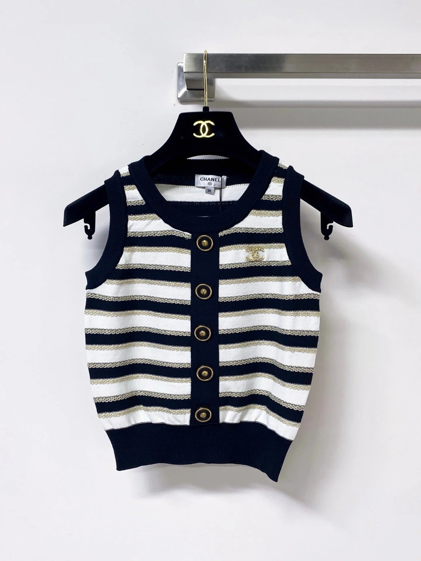 Chanel 2026 Striped Knit Vest Laine Wool 363124