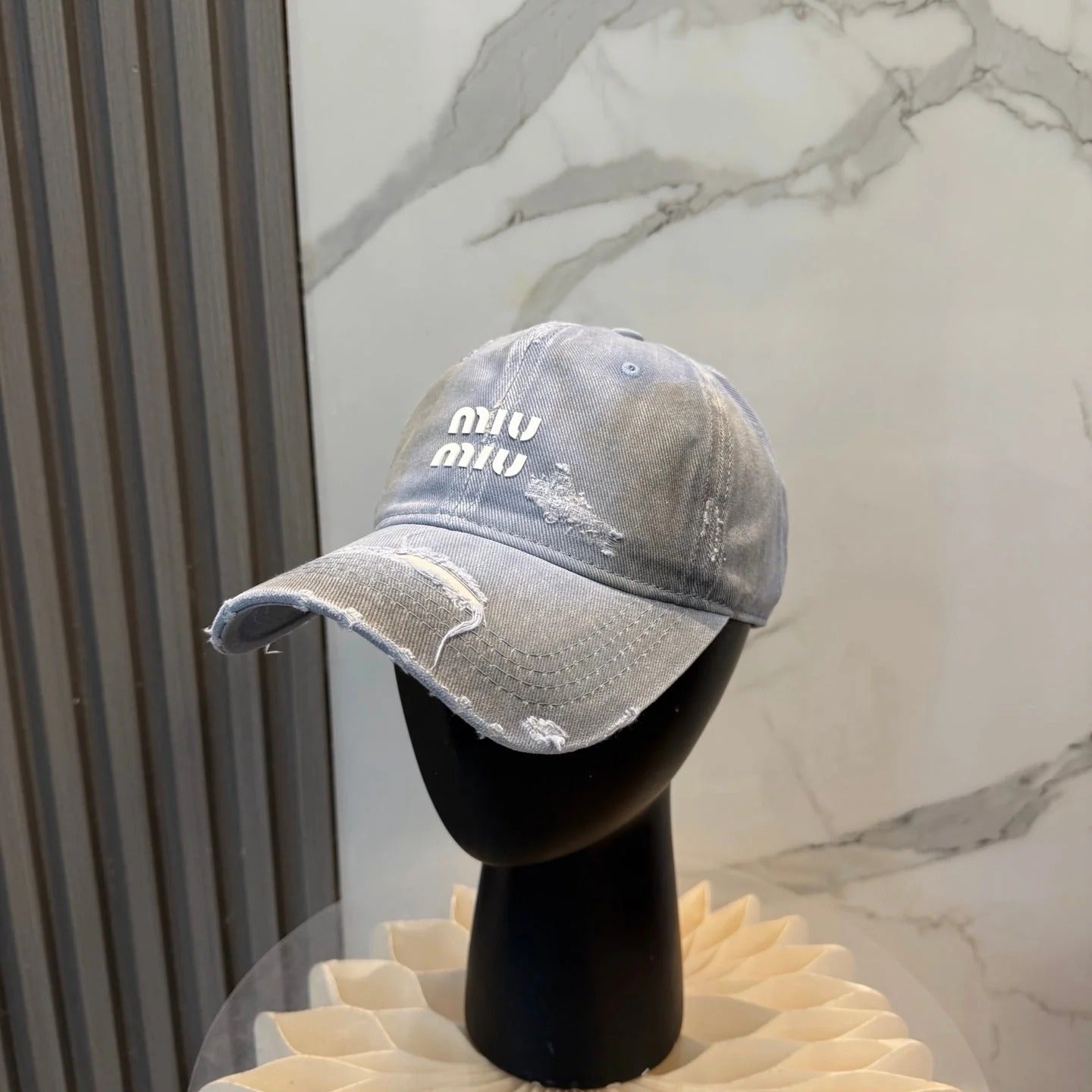 Miumiu Distressed Baseball Cap Cotton 323813
