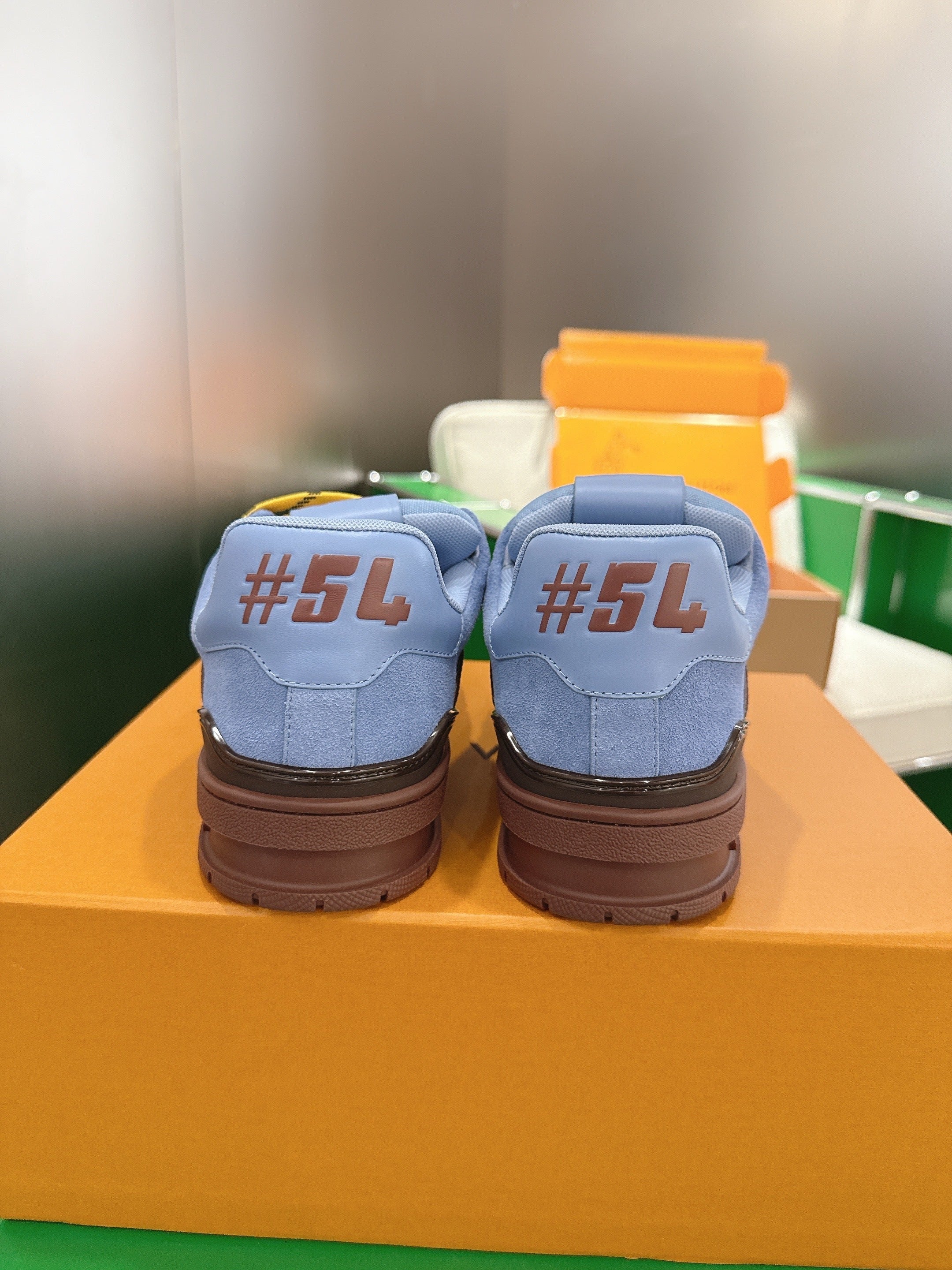 LV 26ss Trainer Sneakers Blue Brown Suede Canvas 632149