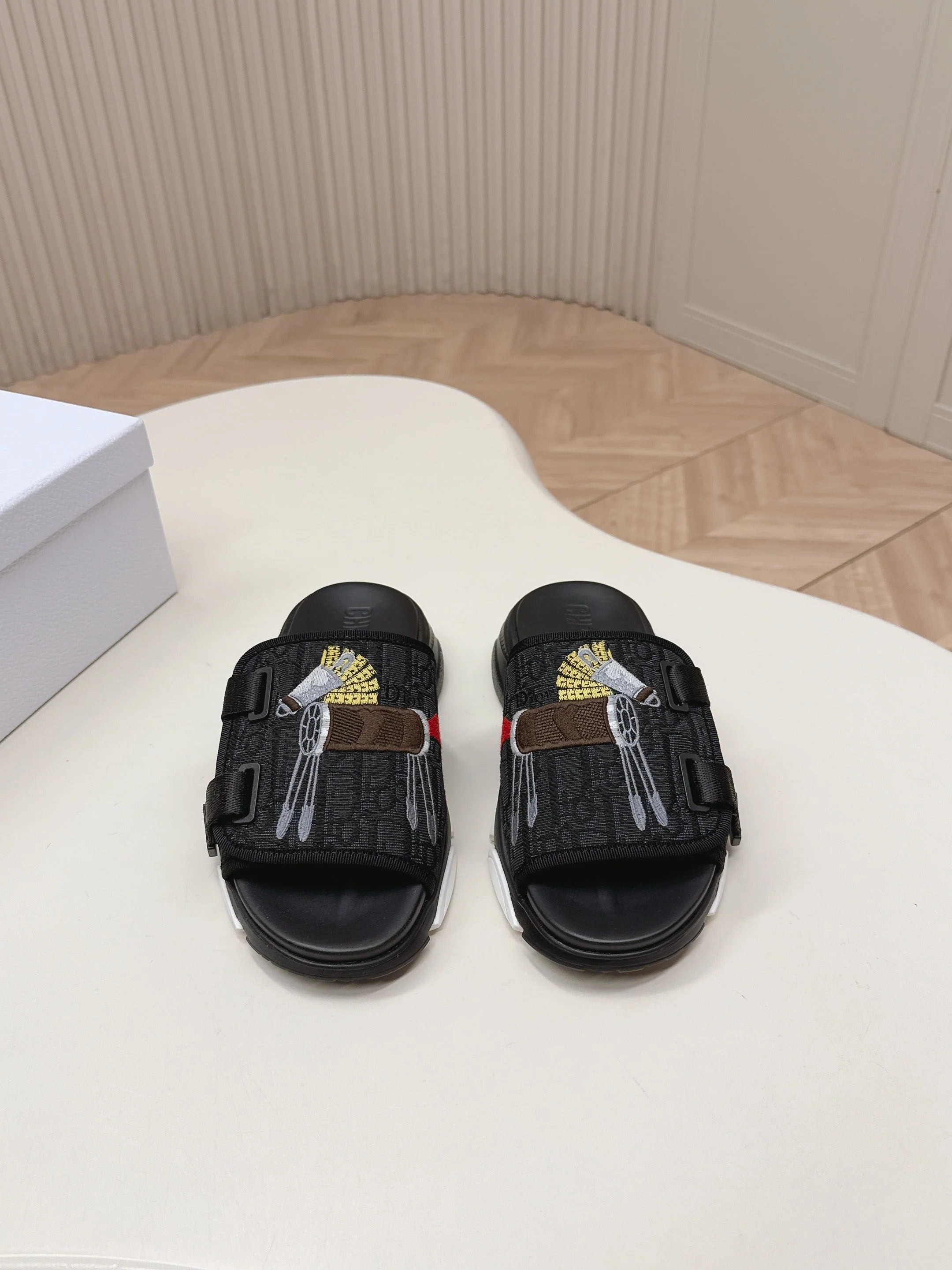 CD 26s Platform Slippers 35 Black Canvas Lambskin 643808