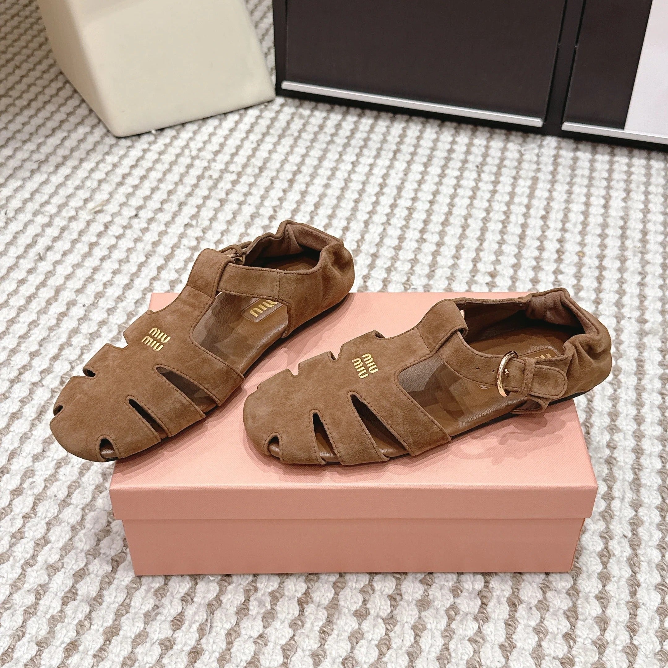 MIU 26 Roman Sandals Brown Suede 632327