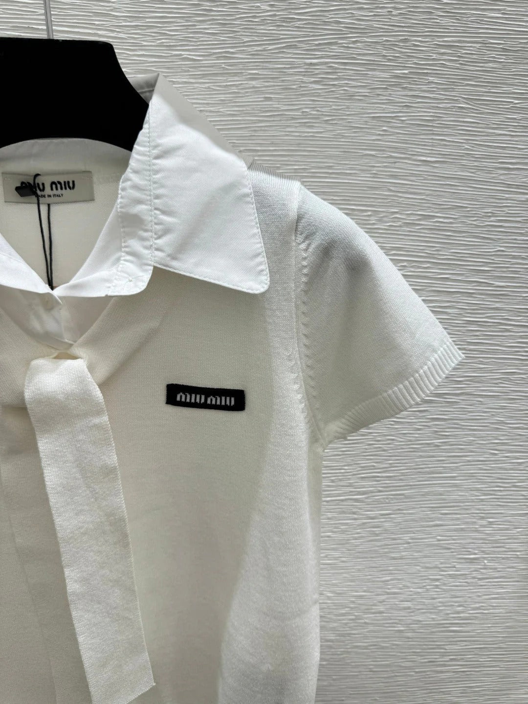 Miumiu 2026 Collar Simple Knit Short-Sleeve White Black Cotton 397738