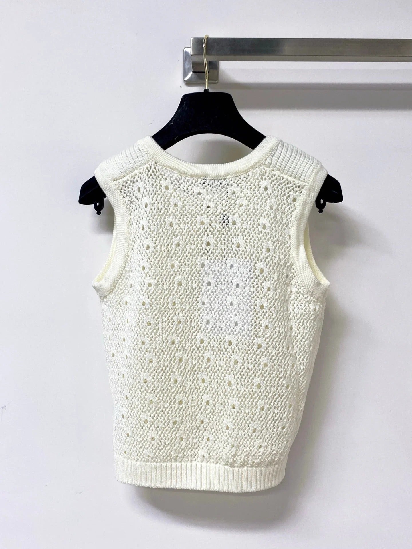 Chanel 2026 Sleeveless Crochet Knit Vest Logo Buttons 449832